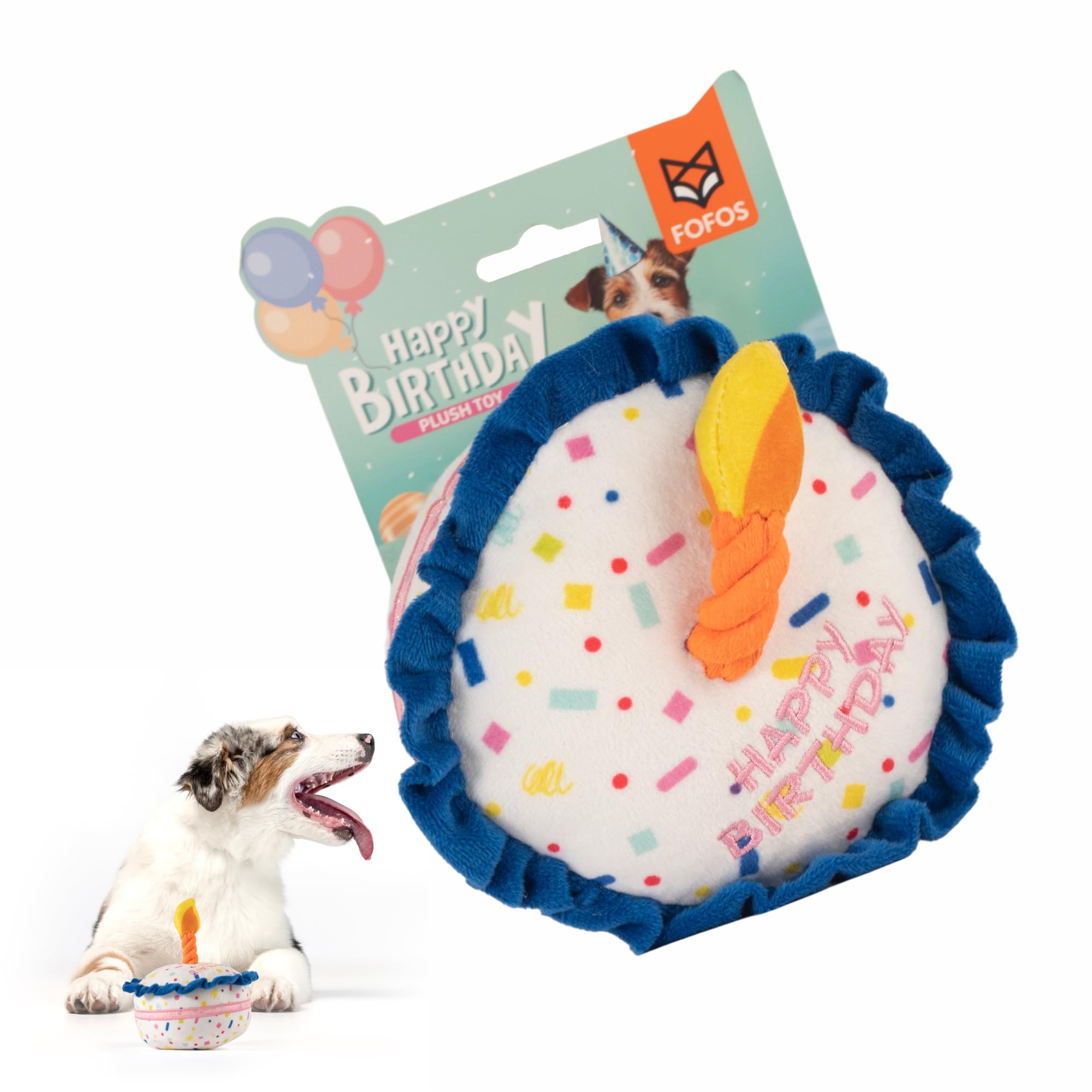 Barkbutler X Fofos Birthday Cake Plush  Soft & Squeaky Toys For Dogs, Dog Toys For Medium Dogs (020Kgs)  Multicoloured