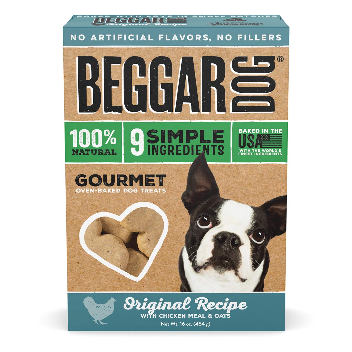 Beggar Dog Natural Gourmet Dog Biscuits, Original Recipe with Chicken Meal & Oats, Made in The USA, 16 oz
