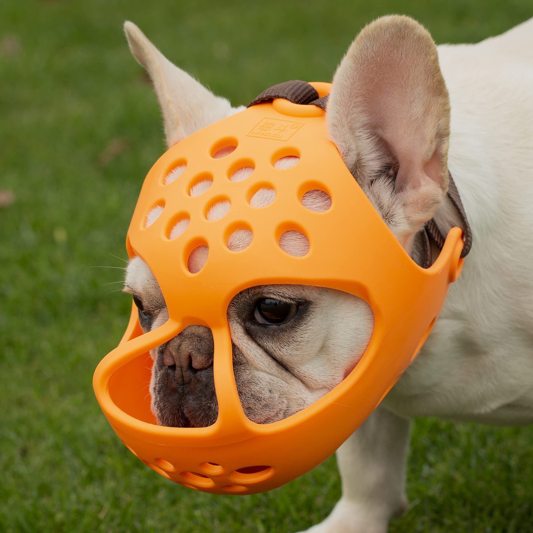 Jyhy Short Snout Dog Muzzles,Soft Silicone Adjustable Breathable Bulldog Muzzle For Biting Chewing Barking Training,Ideal For Flat-Faced Dogs (M, Orange)