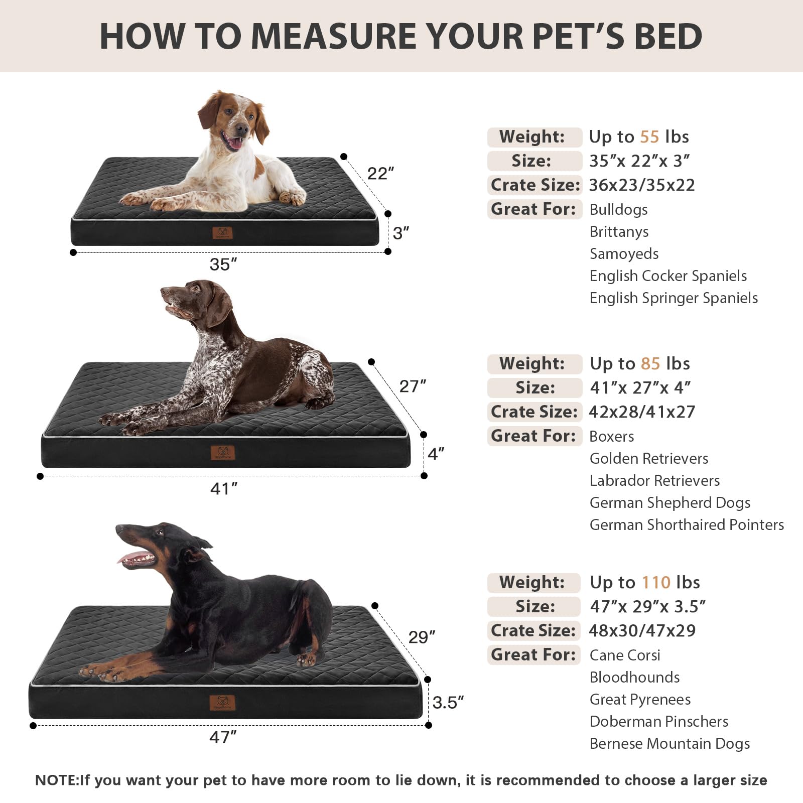 WNPETHOME Orthopedic Dog Bed for Crate, Waterproof Extra Large Dogs Bed with Removable Washable Cover, Multi-Needle Quilting Dog