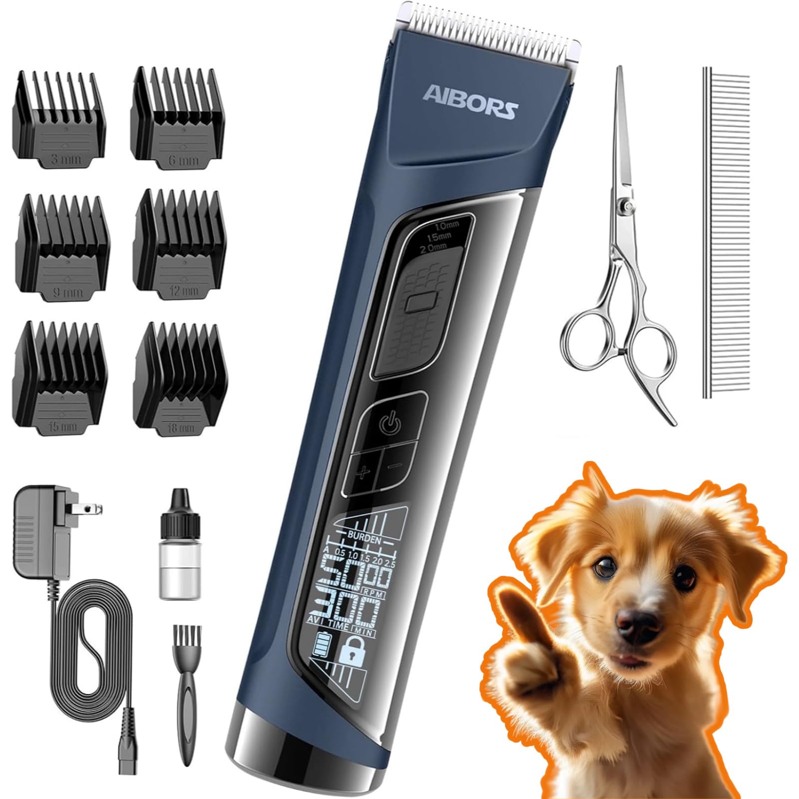 Aibors Dog Clippers For Grooming Low Noise - 5 Speed Dog Grooming Clippers With Lcd Display, Cordless Pet Hair Clippers Trimmer 