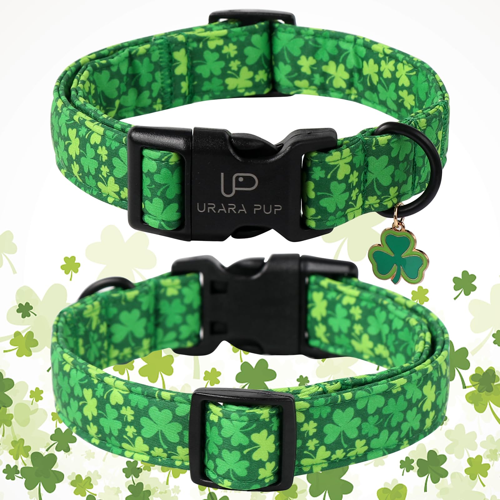 Up Urara Pup St. Patrick'S Dog Collar, Lucky Clover Pet Collar With Quick Release, Comfortable Adjustable Shamrock Puppy Collar