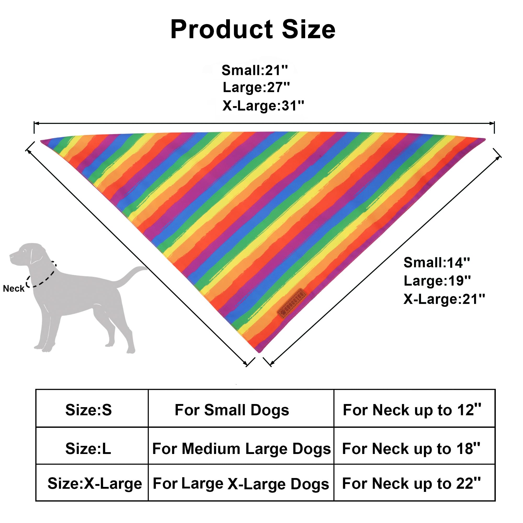 Adoggygo Rainbow Dog Bandana, Holiday Pet Scarf, Adjustable Fit Colorful Rainbow Bandanas For Extra Large Dogs Pets (X-Large)