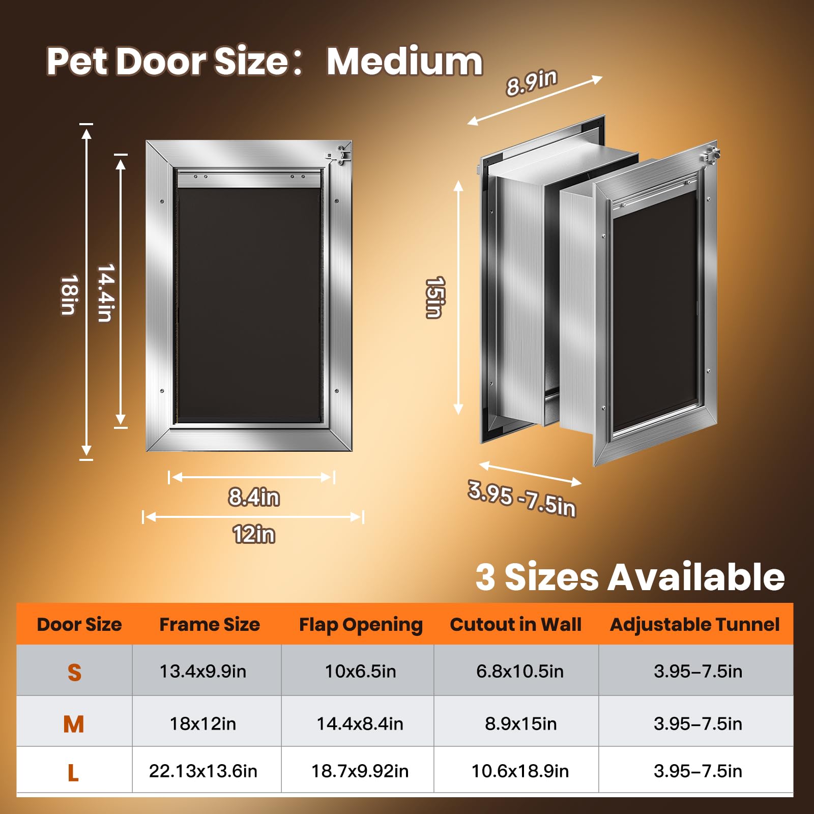 VOSOIR Medium Dog Door for Wall - Heavy Duty Aluminum, Silver, 2 Magnetic Flaps, Energy Efficient, Model VDD001-M
