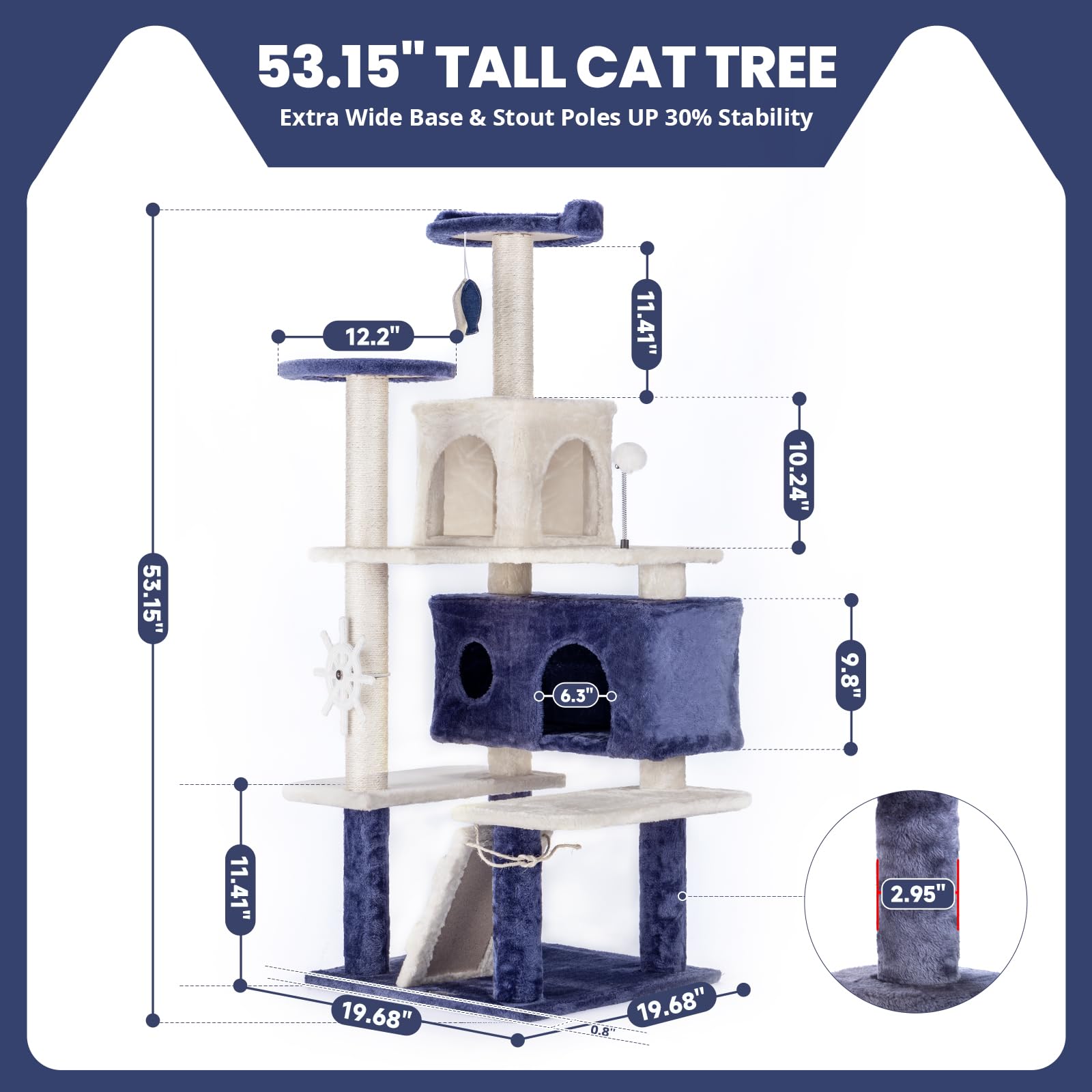 Hyabi 53 Inch Multi-Level Cat Tree Tower With Cozy Condo Furniture Apartment Plush Amusement Platform With Scratch Posts Toy Ball Pet House Play For Indoor Cats