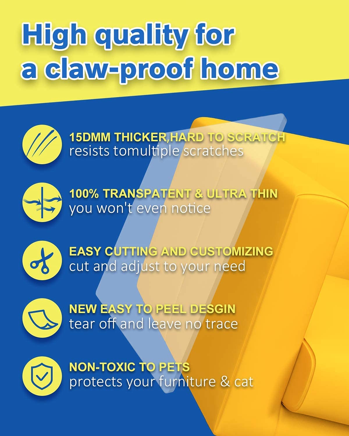 10 Pcs Cat Scratch Furniture Protector- Specially Designed For Leather Furniture, Couch Protector Cat Scratching Deterrent Stron