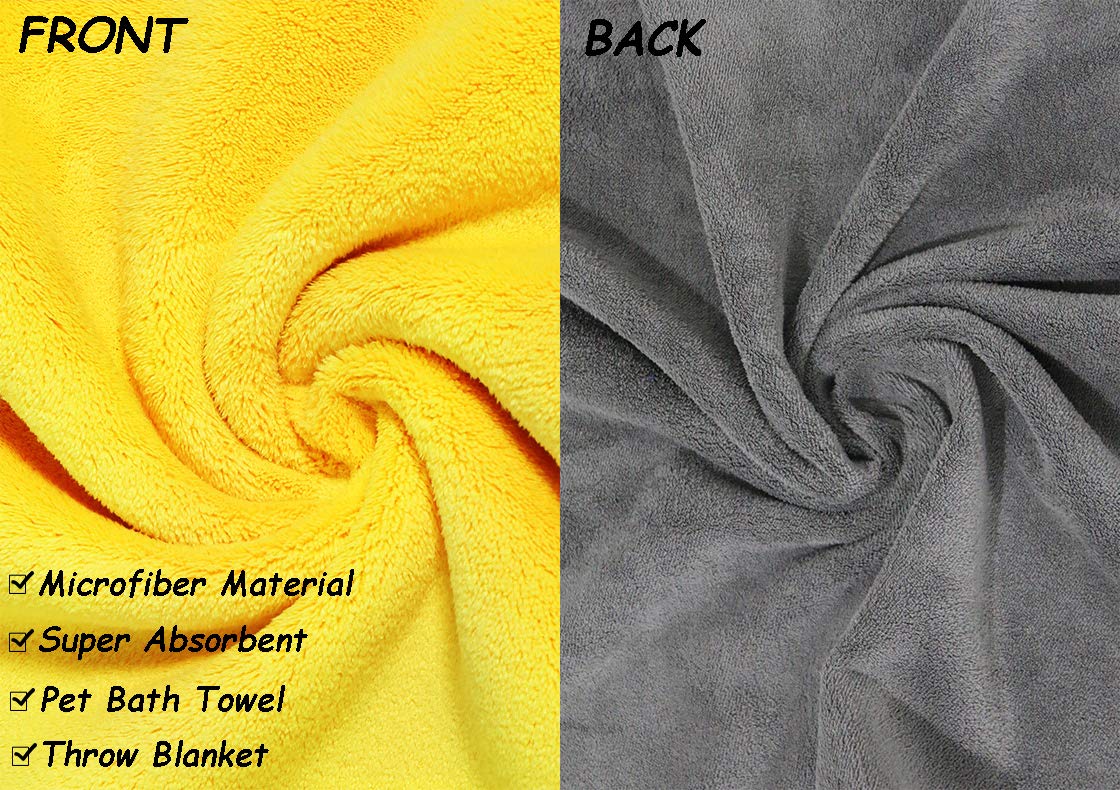Kwispel Dog Bath Towel - Super Absorbent Microfiber Dog Towel For Small Medium Large Dogs And Cat, Yellow & Grey 19.7' X 39.4'