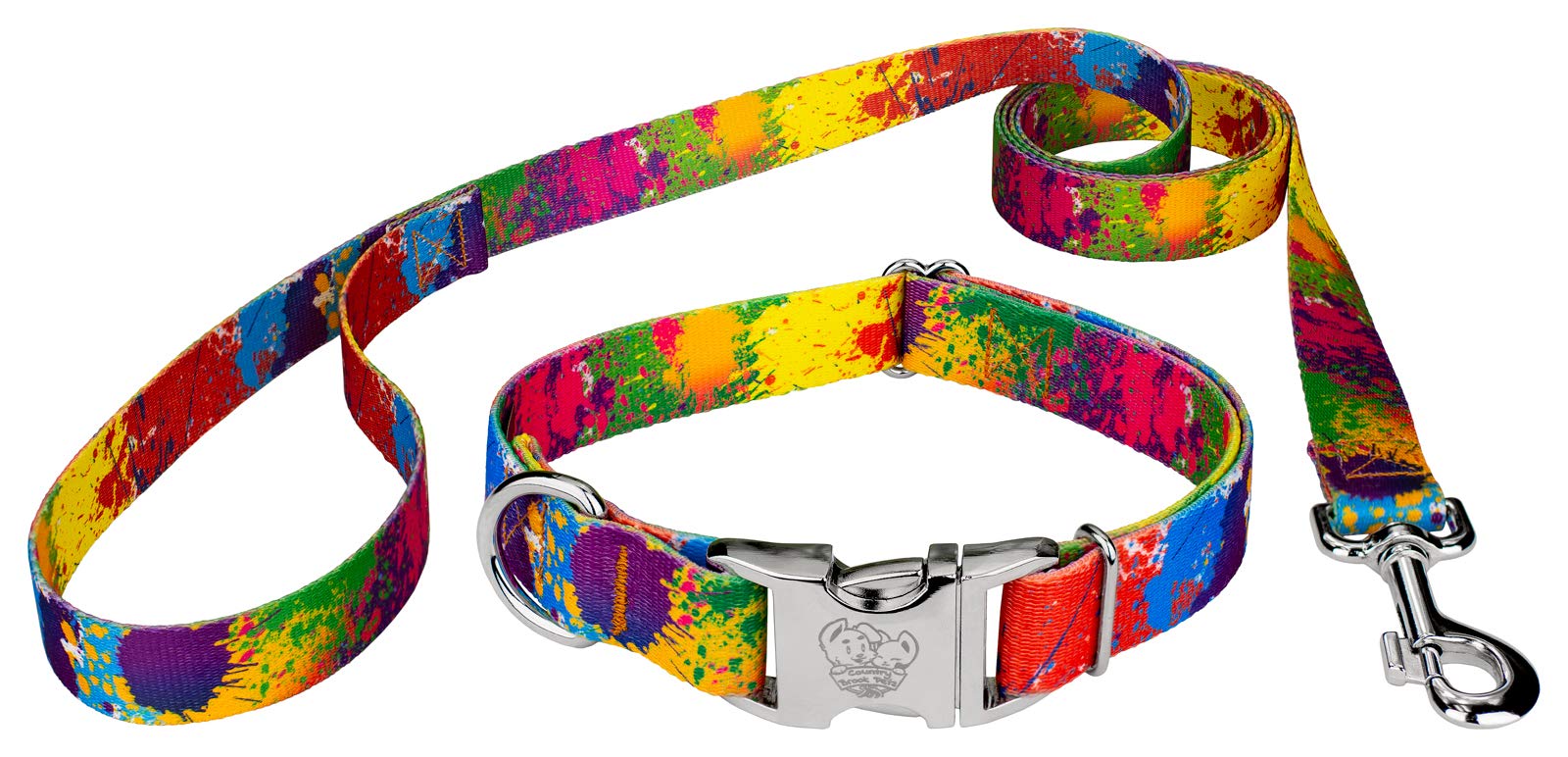 Country Brook Petz - Paint Splatter Premium Dog Collar And Leash Set - Groovy Collection Featuring Far Out Designs (5/8 Inch, Sm