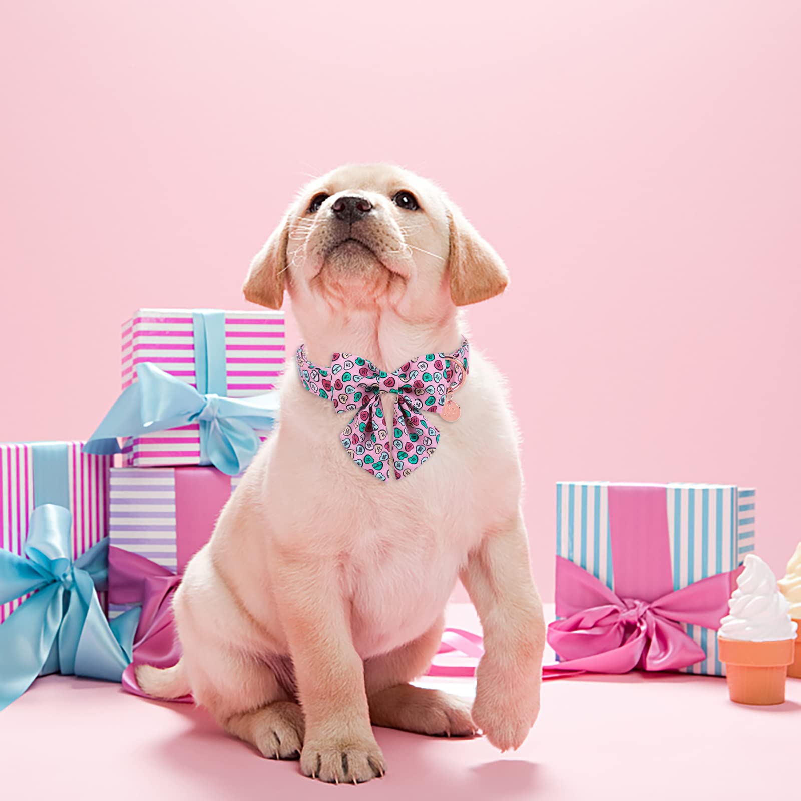 Up Urara Pup Valentines Day Dog Collar With Bow Tie, Valentine Bowtie Collar Large Girl Boy Dog, Valentines Day & Wedding Gift P