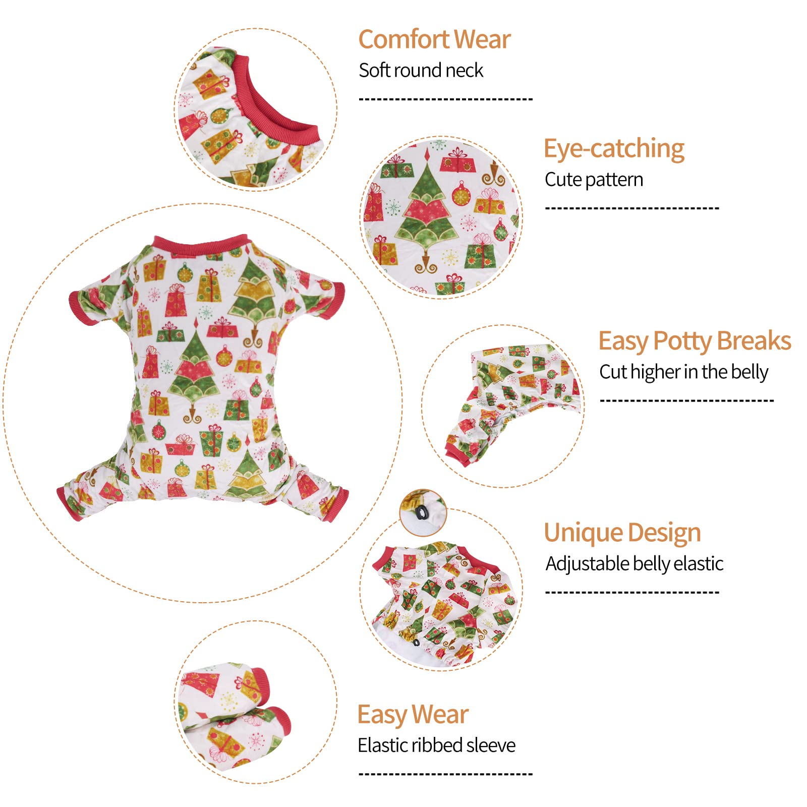 Cutebone Dog Pajamas Christmas Tree Dog Apparel Dog Jumpsuit Pet Clothes Pajamas P17Xs