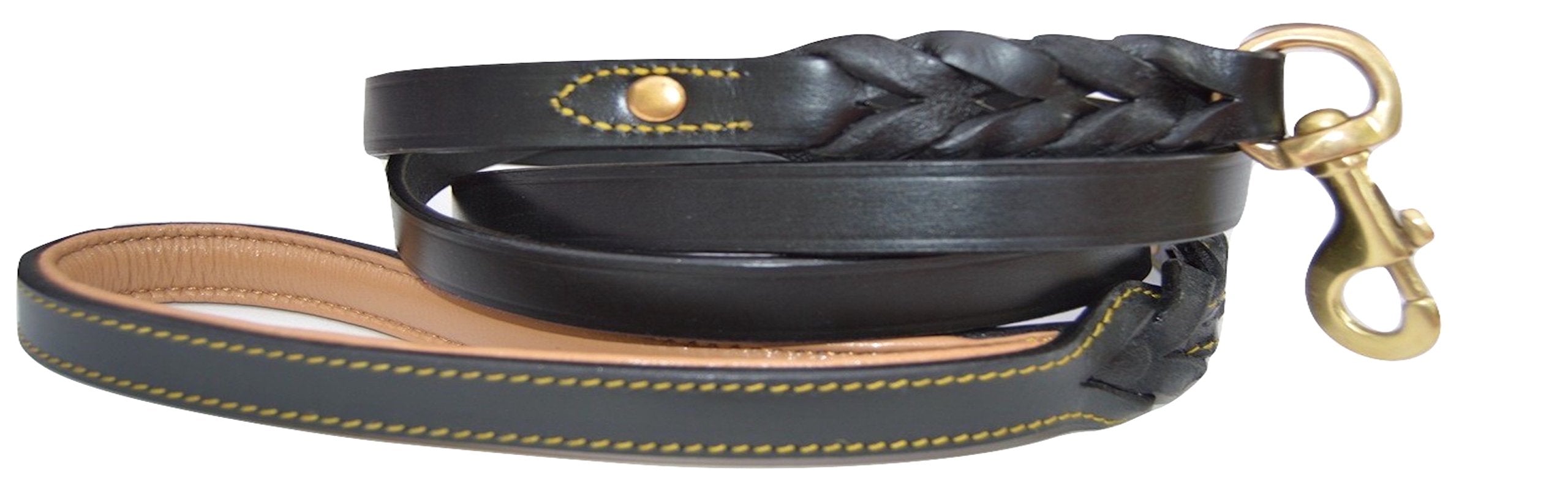 Soft Touch Collars Leather Braided Dog Leash, Black 4Ft X 1/2 Inch