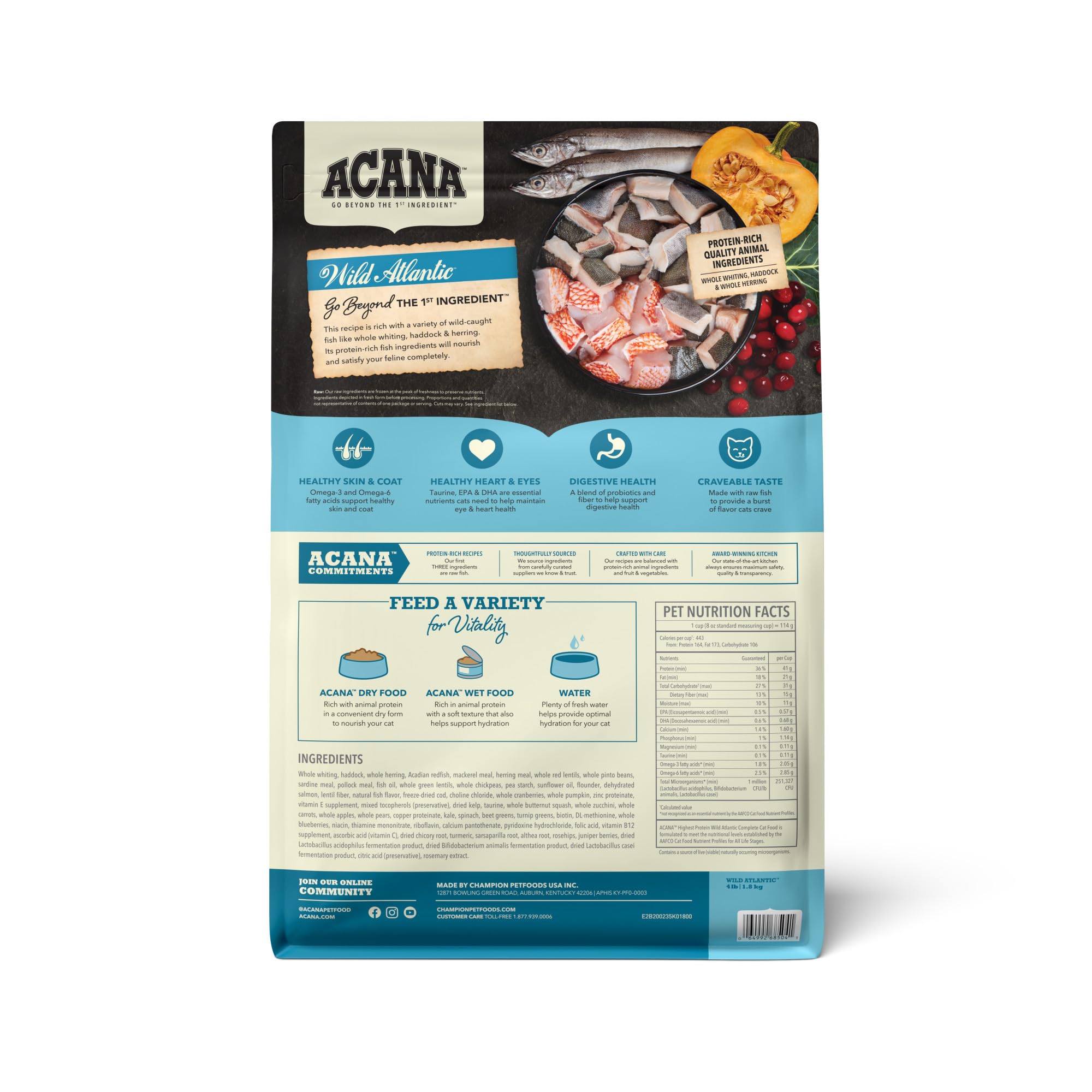 ACANA Highest Protein Dry Cat Food, Wild Atlantic, Grain Free Saltwater Fish With Freeze-Dried Liver Recipe, 4lb