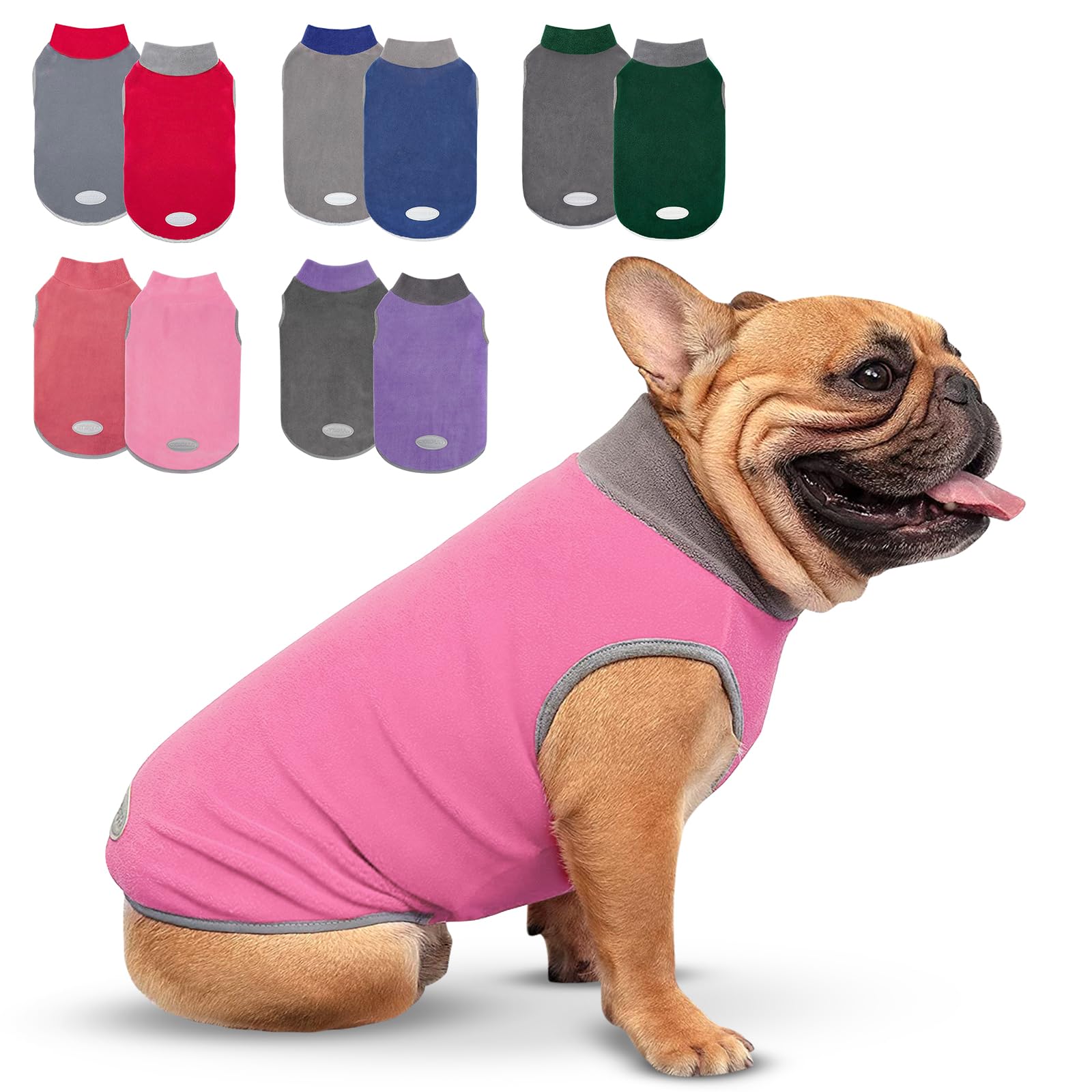 Cyeollo 2 Pack Dog Sweaters For Small Dogs Lightweight Stretchy Fleece Vest Pullover Dog Sweatshirt With Reflective Stripe Pet Dog Clothes Coats Size L Pink & Grey
