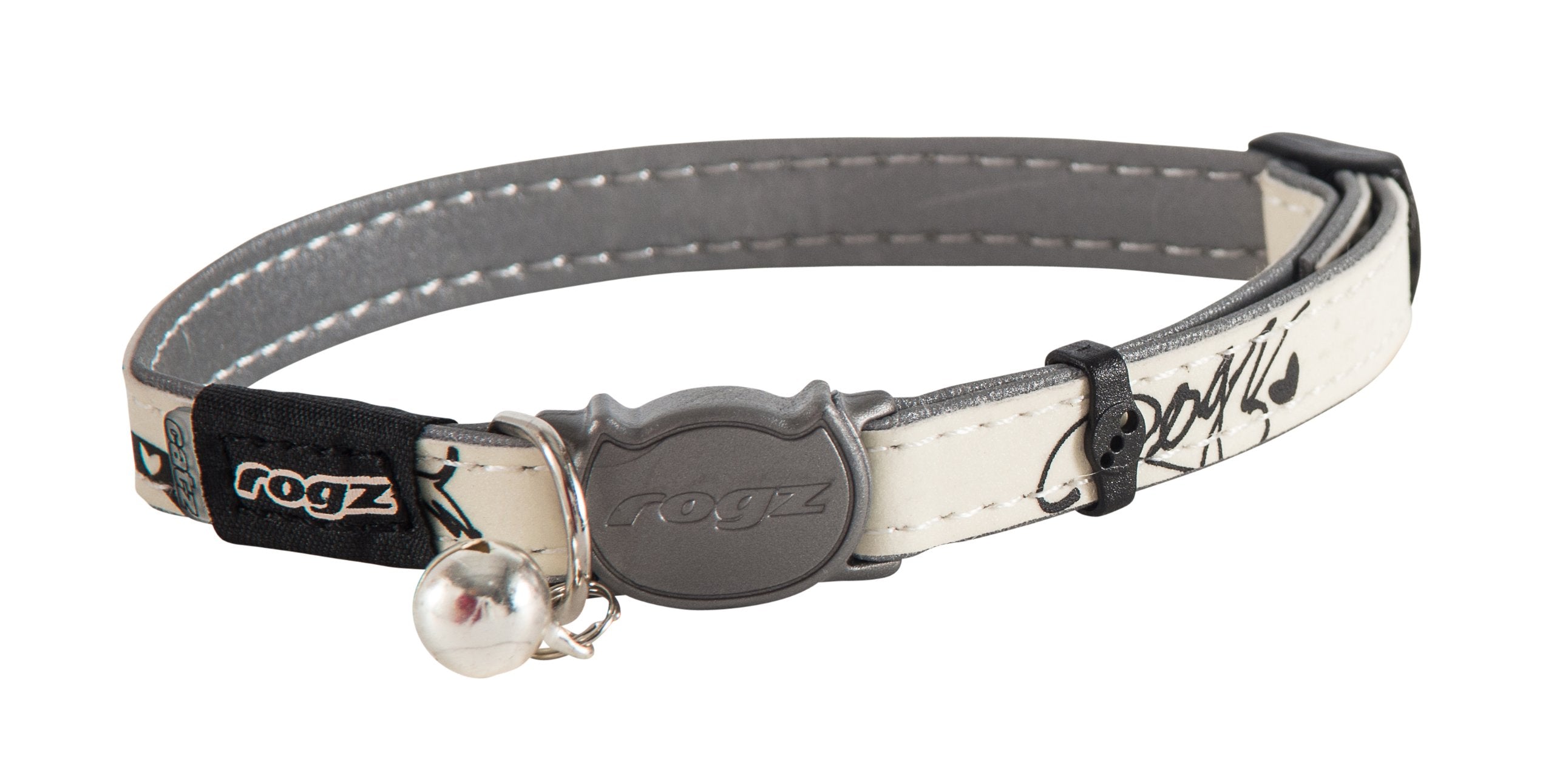 Rogz Glow In The Dark Reflective Cat Collar With Breakaway Clip And Removable Bell, Fully Adjustable To Fit Most Breeds, Jumping Black Cat Design