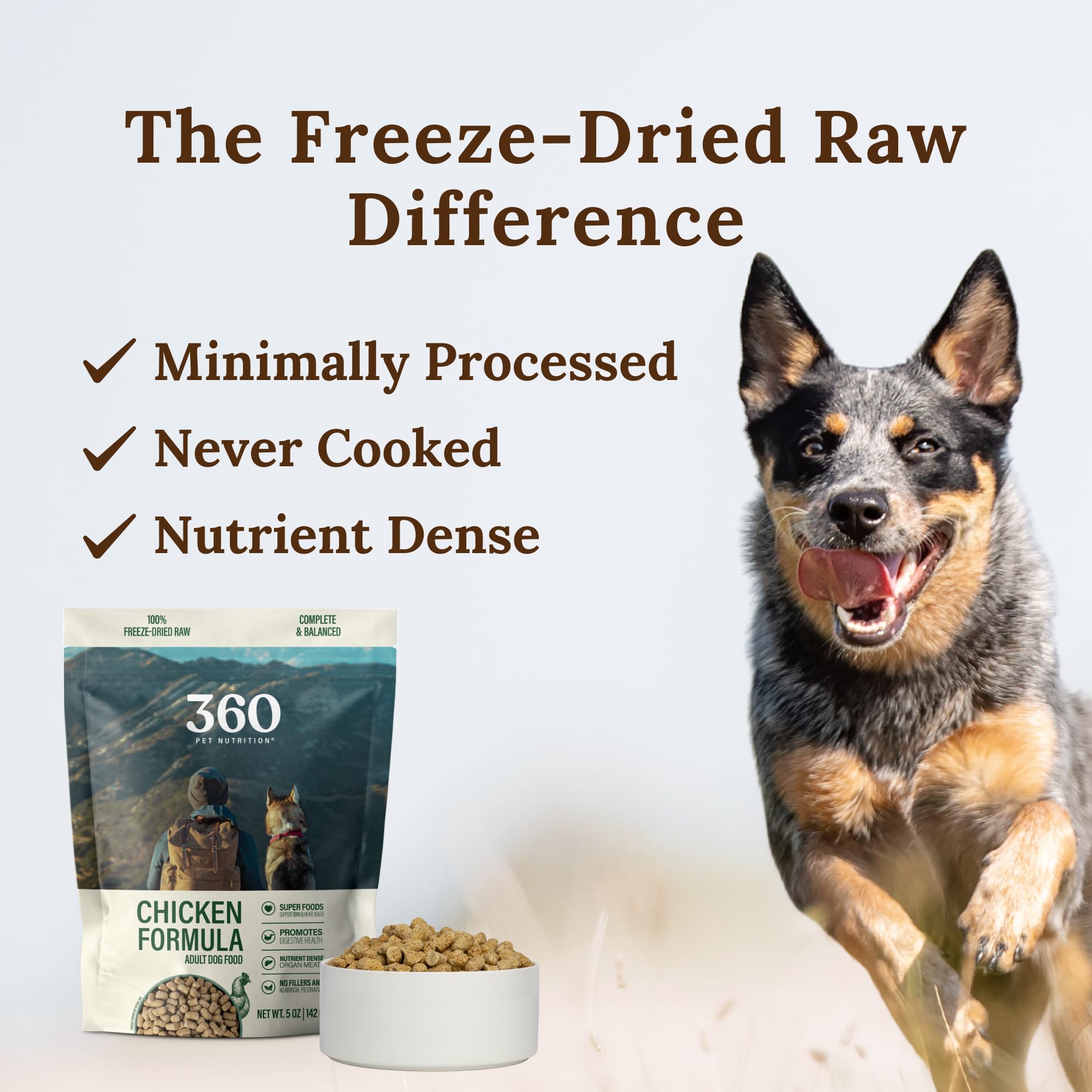 360 Pet Nutrition Freeze-Dried Raw Dog Food, High Protein, Balanced Meal, Chicken, Liver, Heart, Fruit, Veggies, Superfoods, No
