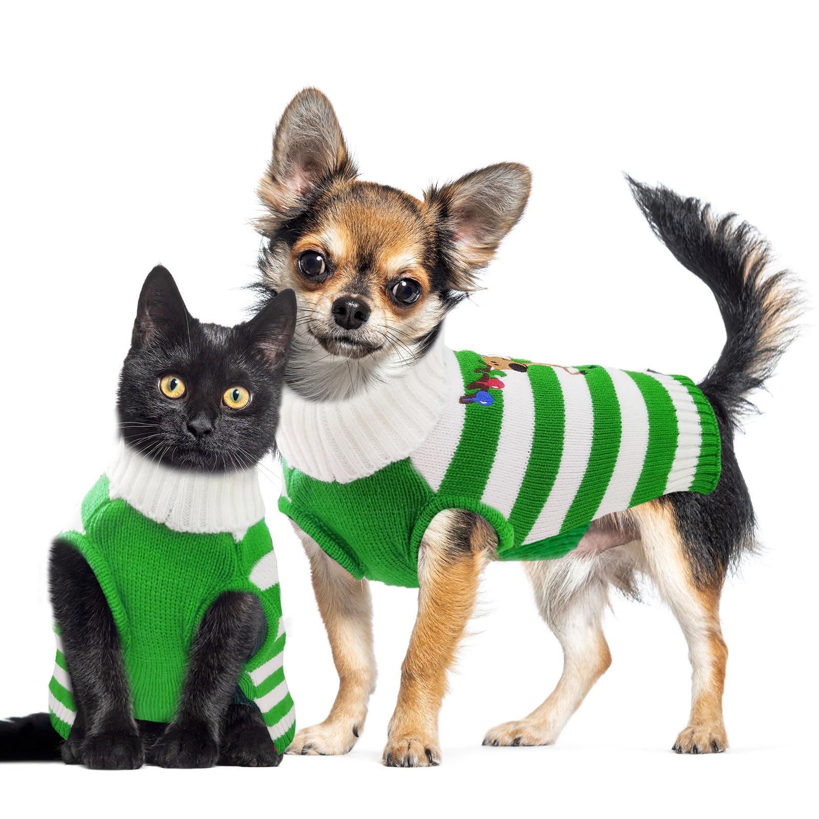 Doggyzstyle Christmas Dog Sweaters Xmas Pet Outfits Striped Elk Costume Holiday Clothes Gifts Puppy Cat Knitted Jumpers (Xl,Gree