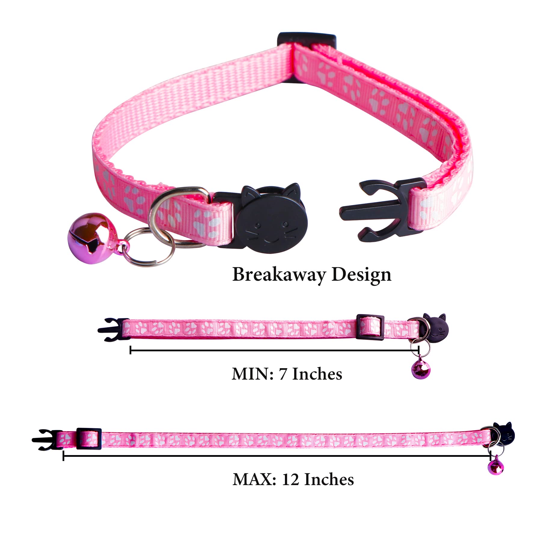 D-Buy Cat Collars, Cat Collars With Bell, Breakaway Cat Collars, Reflective Cat Collars, Nylon Cat Collars With Bell, Collars For Cats, Collars For Puppies (2 Pink + 2 Sky Blue)