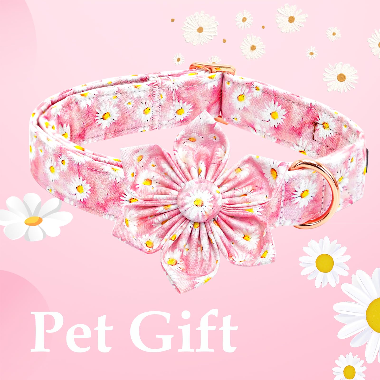 Lionheart Glory Dog Collar With Flower Pink Floral Pattern Dog Collar For Small Dogs, Adjustable Soft Sturdy Girl Collars Flower