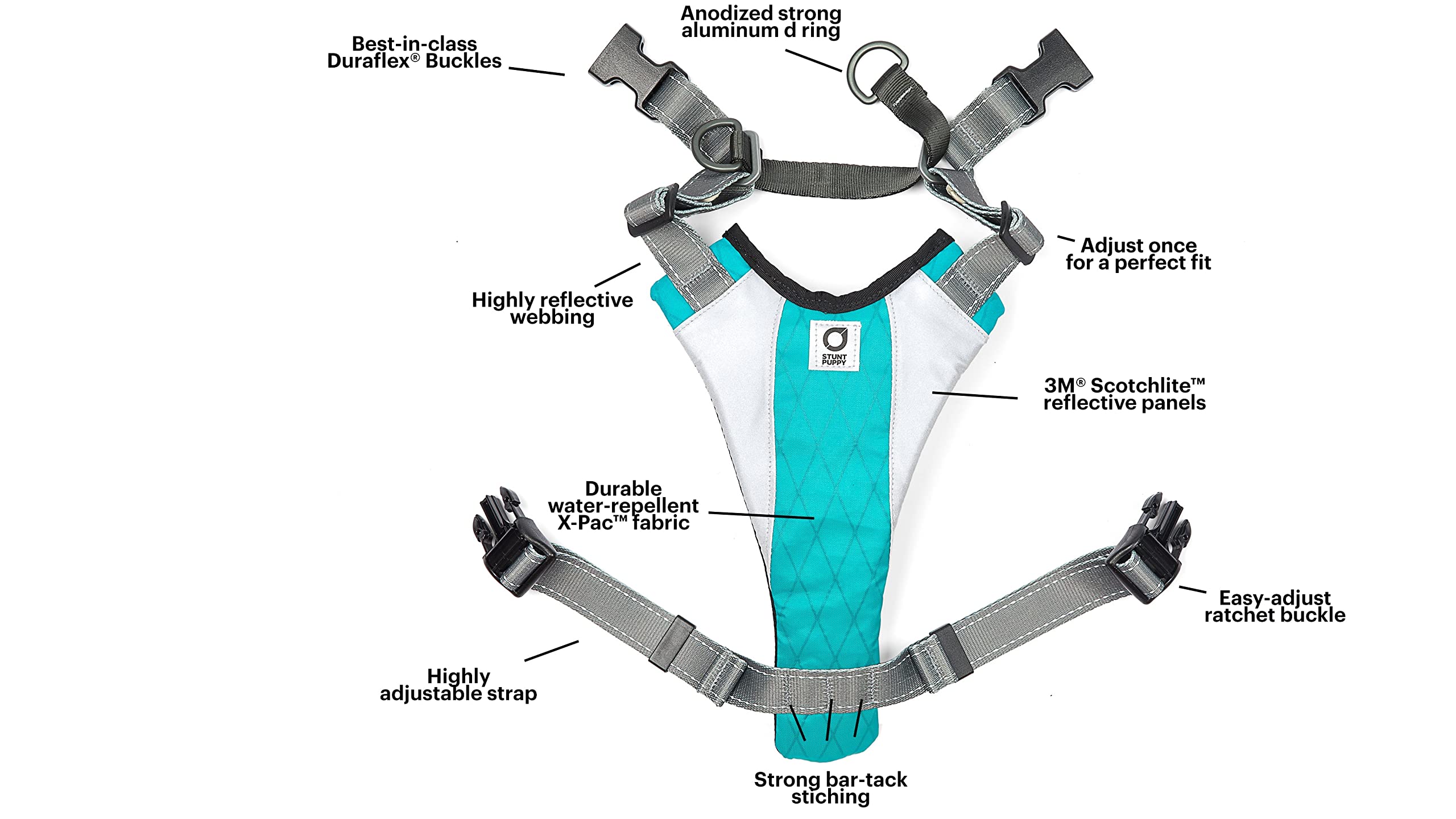 Stunt Puppy Go Dog Glo Harness, Medium, Teal