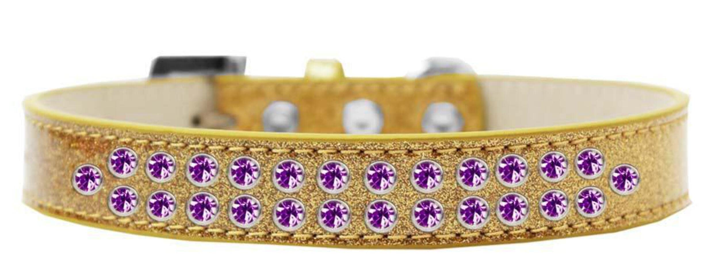 Mirage Pet Products Two Row Purple Crystal Light Pink Dog Collar, Size 14