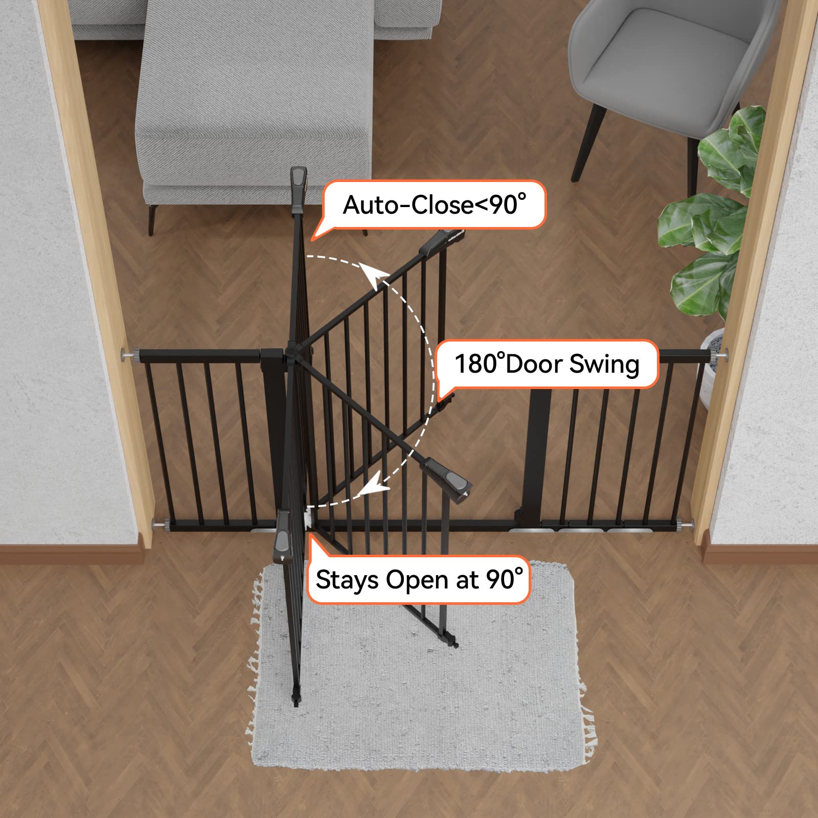 Babelio Extra Wide Baby/Dog Gate, 29-55" Adjustable, Auto Close, Pressure Mounted, Black, Model CB-M-101