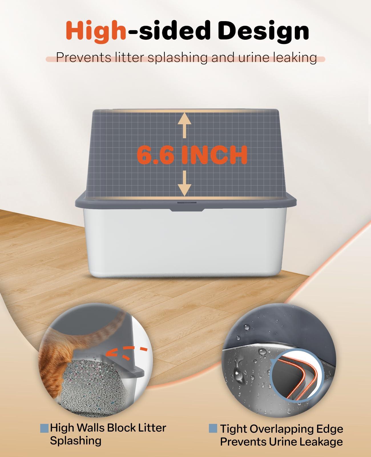 Stainless Steel Litter Box With Lid, Extra Large Metal Cat Box For Big Cats, High Sided Kitty Litter Box With Scoop & Pee Pads,