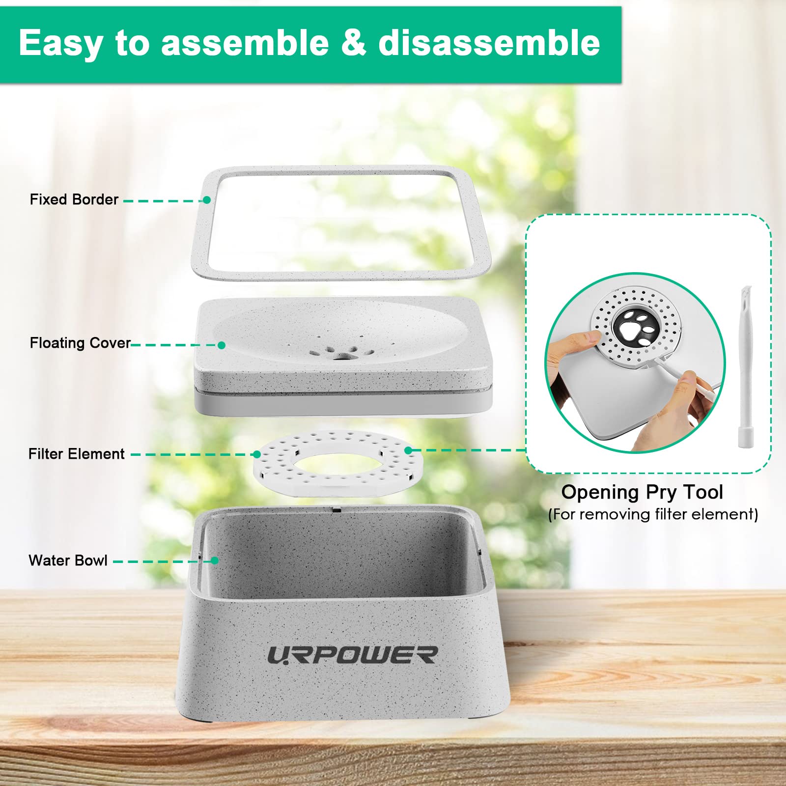 URPOWER Dog Water Bowl 2.5L No Spill Light Gray Eco-Friendly Pet Feeder for Dogs & Cats