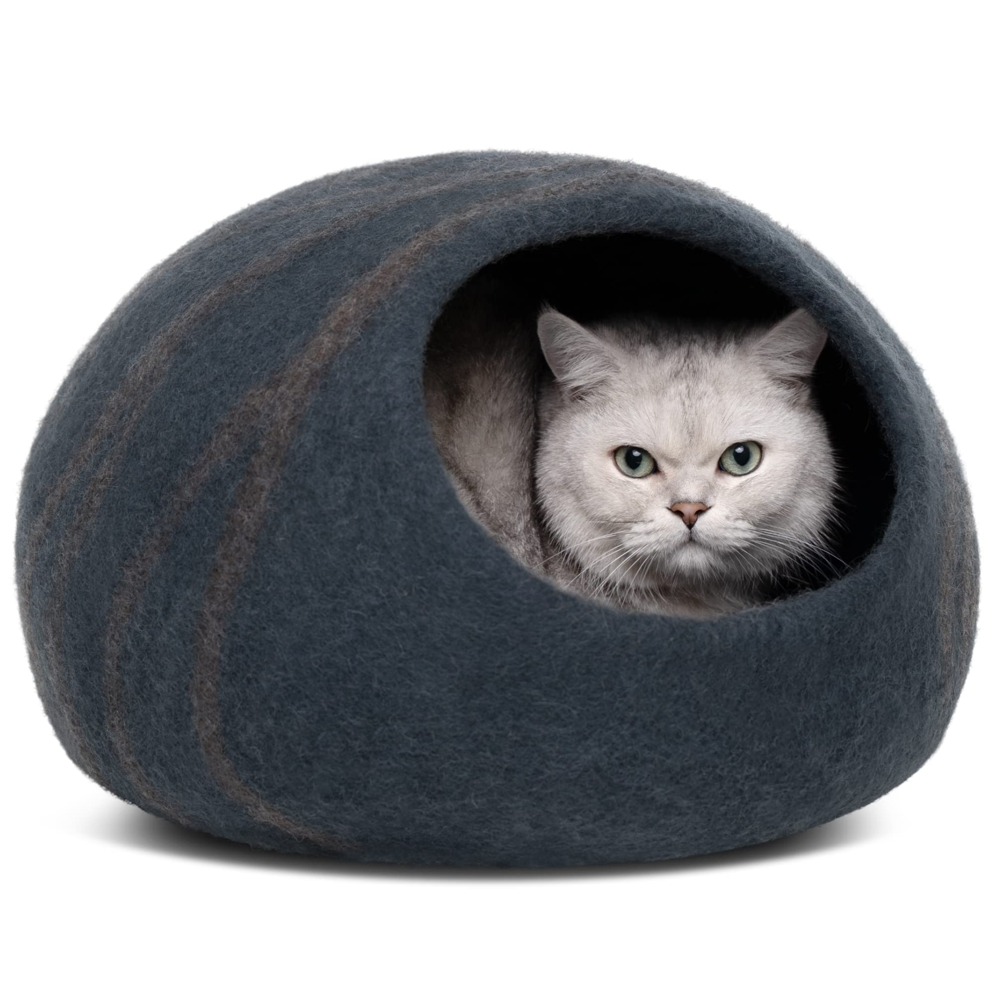 Meowfia Premium Felt Cat Bed Cave - Handmade 100% Merino Wool Bed For Cats And Kittens (Dark Shades) (Large, Slate Grey)