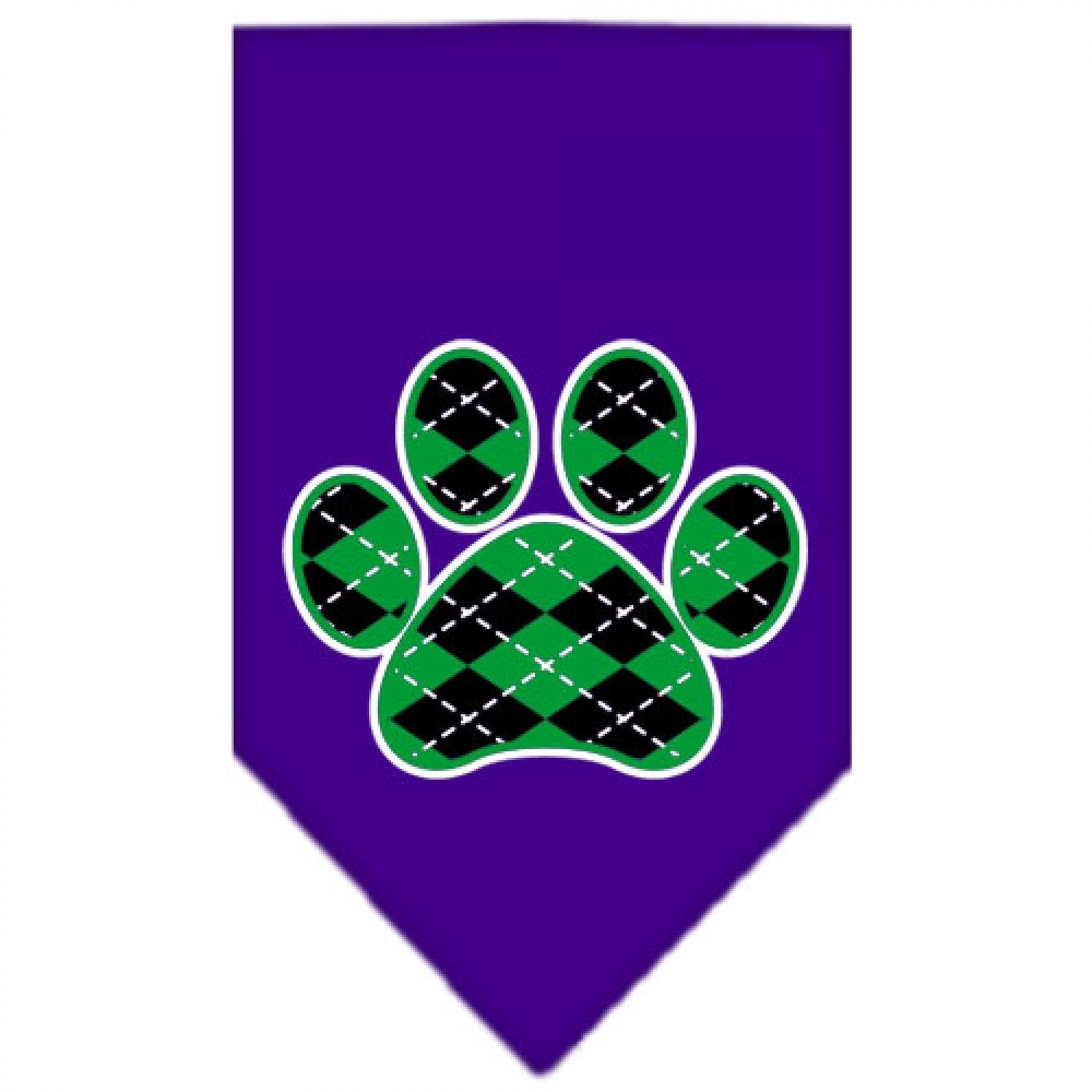 Pet and Dog Bandana Screen Printed, "Green Argyle Paw" Purple Large
