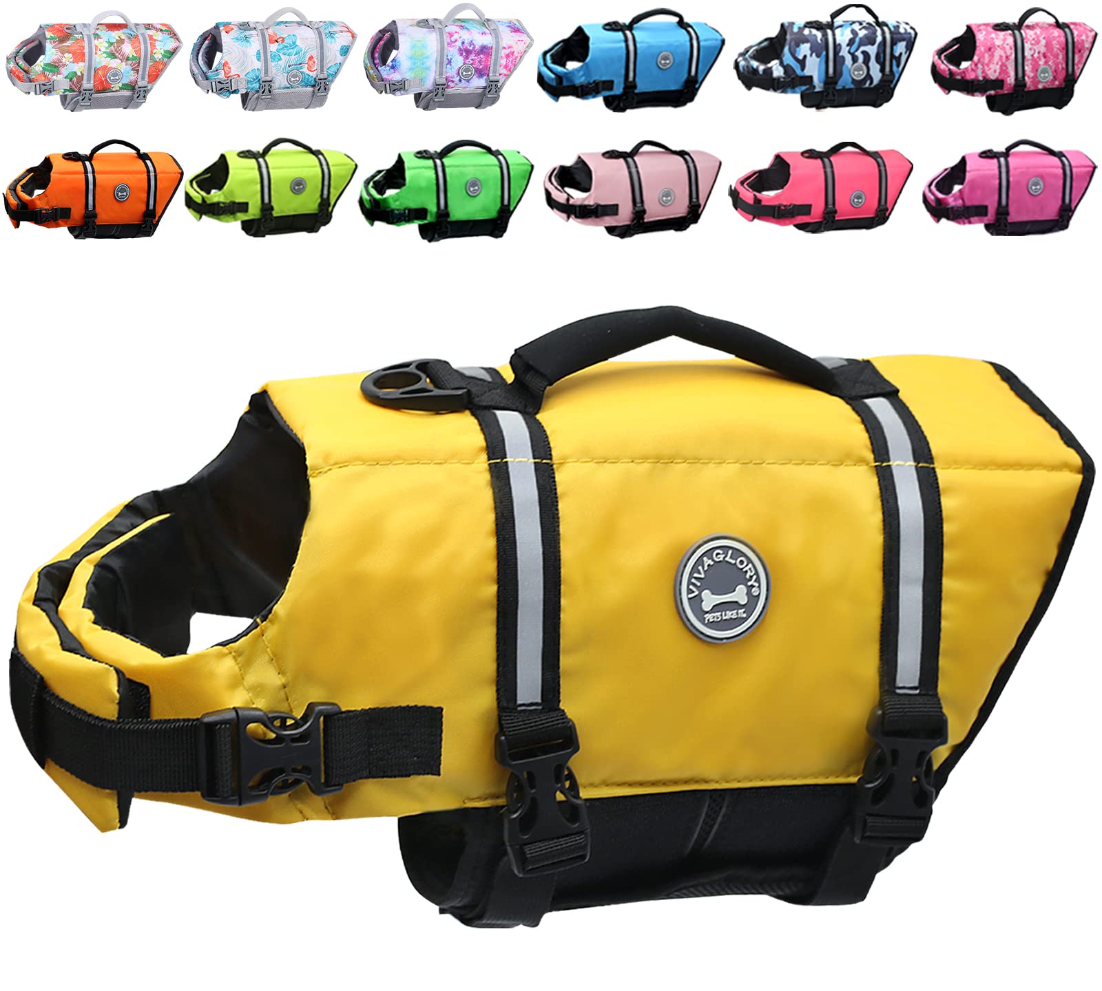 Vivaglory Ripstop Dog Life Jacket For Small Medium Large Dogs Boating, Dog Swimming Vest With Enhanced Buoyancy & Visibility, Ye
