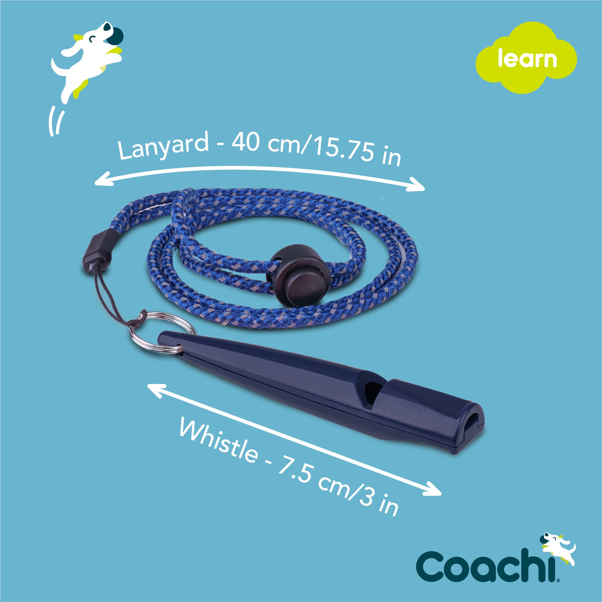 The Company of Animals Coachi Training Whistle - Lightweight Polymer, Strong Clear Sound, Adjustable Reflective Lanyard, Navy