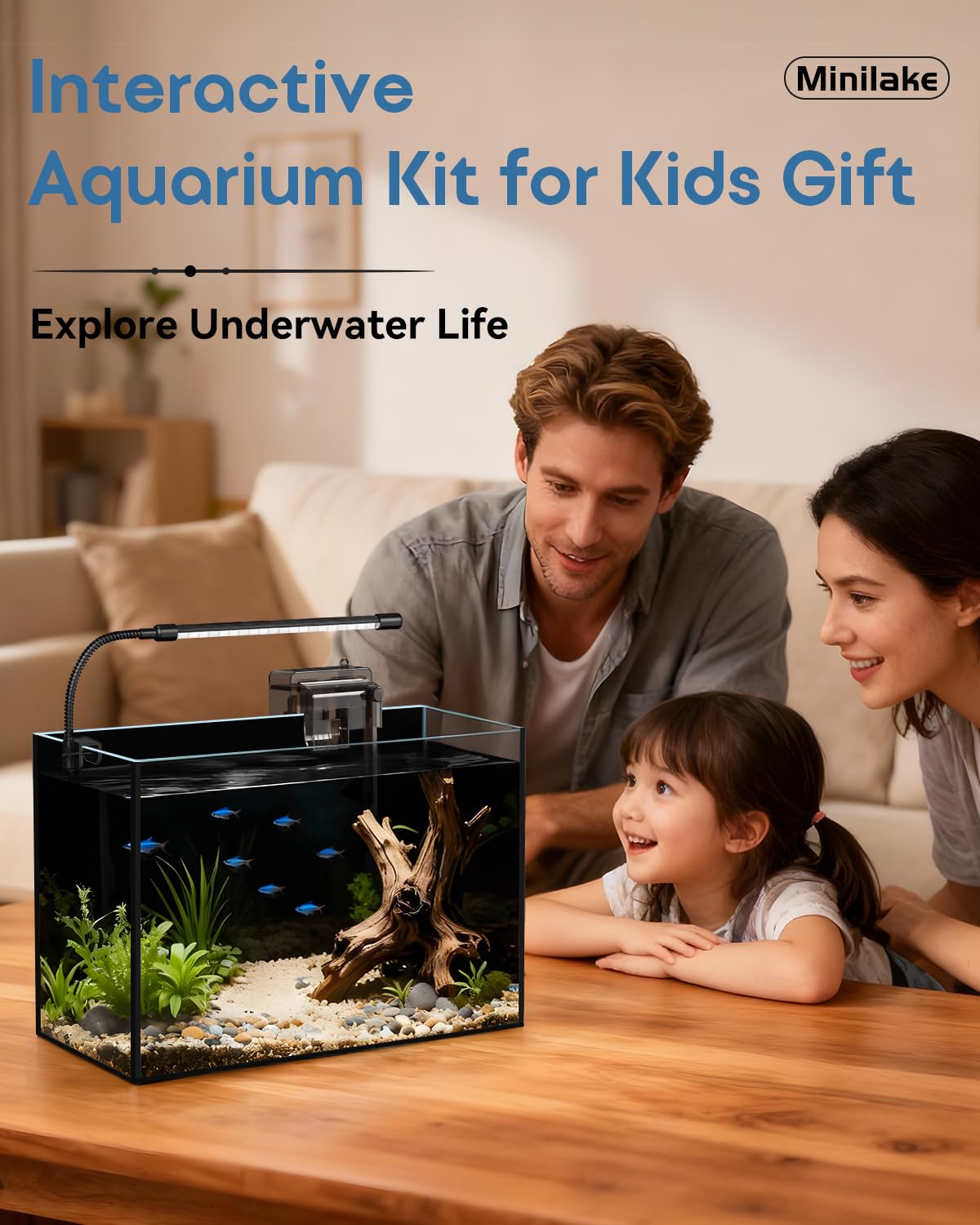 Minilake 5 Gallon Glass Fish Tank Kit with Filter & Lights, Clear, Model ML-HG-5G, Ideal for Betta & Goldfish