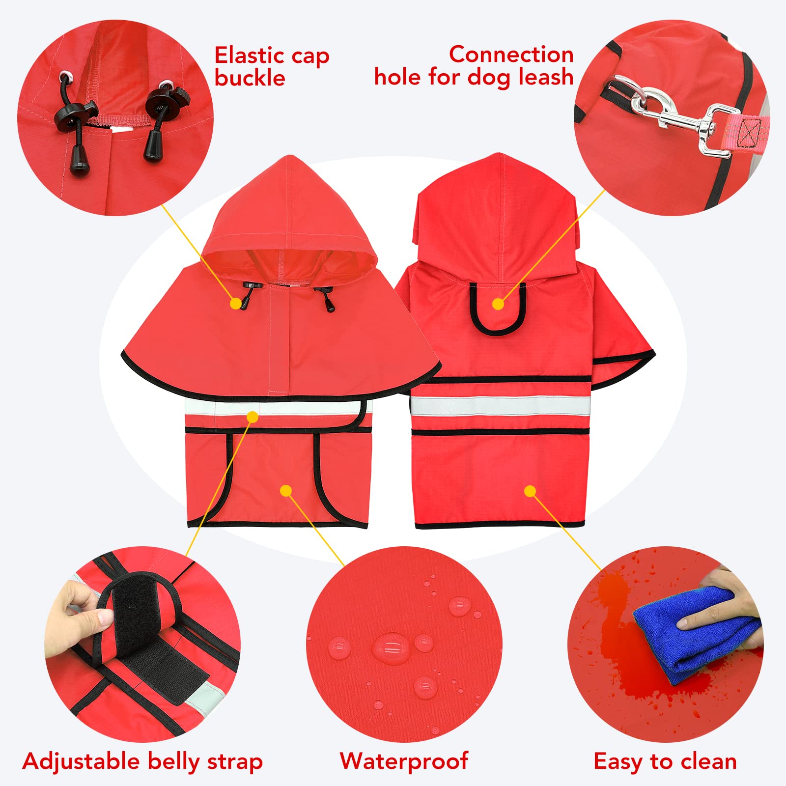 Domagiker Waterproof Dog Raincoats - Hooded Raincoats For Dogs, Adjustable Reflective Dog Rain Coat, Windproof Dog Rain Jacket P
