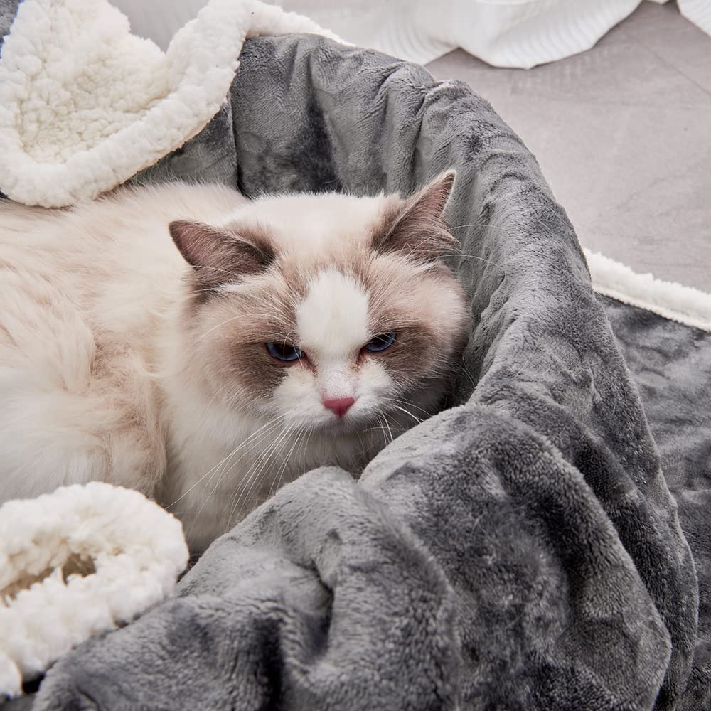 Qeils Pet Blankets For Cats - Waterproof Cat Blanket Washable - Sherpa Fleece Puppy Blanket, Soft Plush Reversible Throw Protector For Bed Couch Car Sofa, 25'X30', Dark Grey