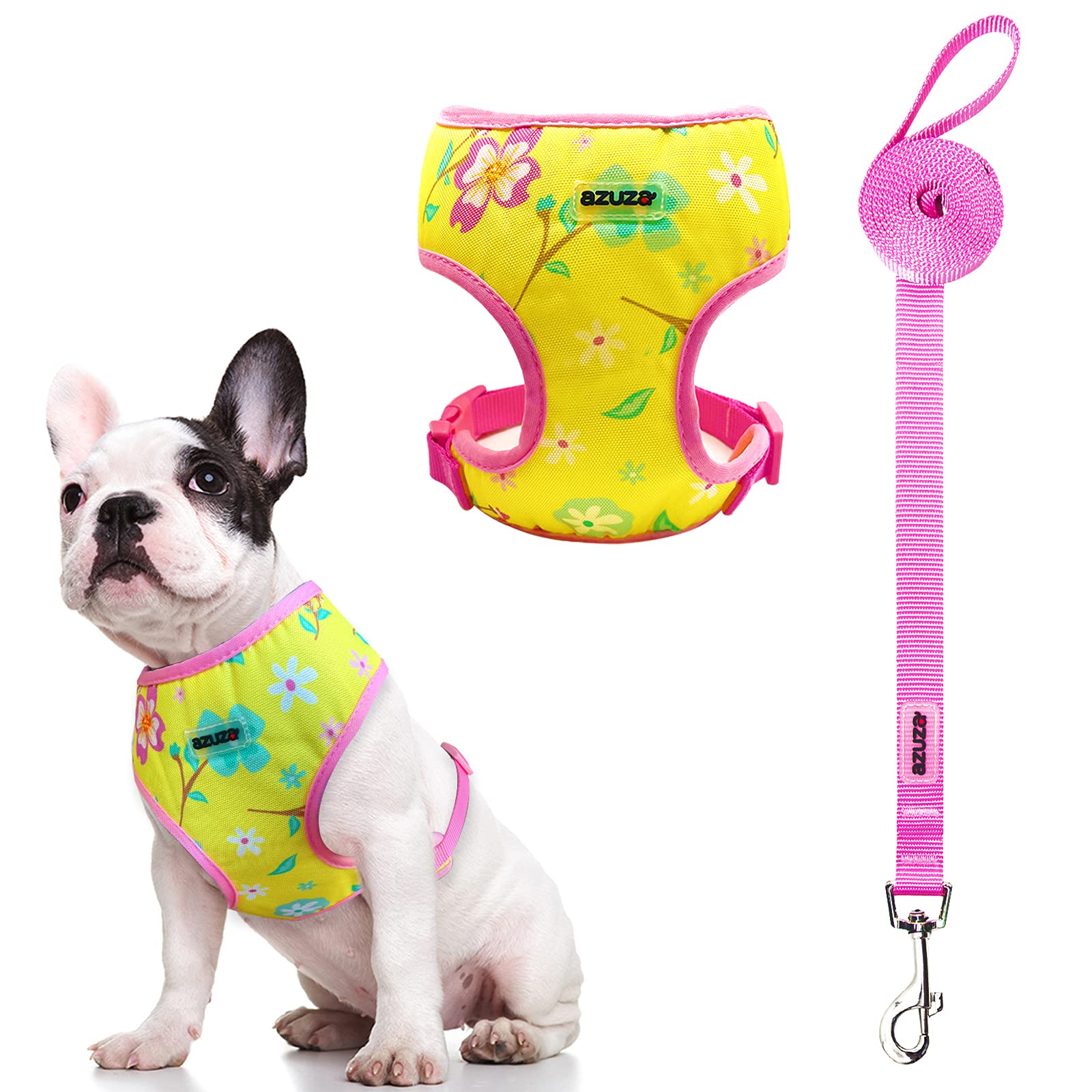 Azuza Dog Harness With Leash Set Cute Lemon Pineapple Flower Pattern Head-In Small Dog Harness Vests No Pull Comfort Padded Dog 