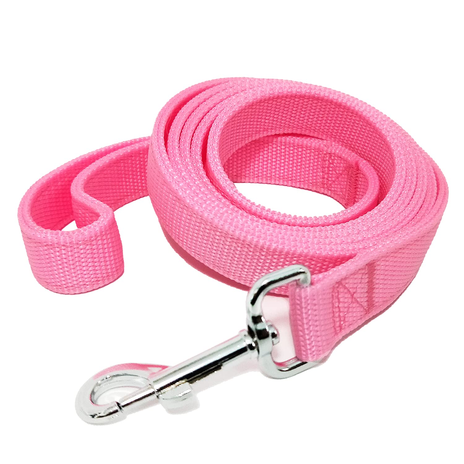Strong Nylon Dog Leash With 2-Layer, 4 Ft/ 6 Feet Long, 1 Inch Wide For Medium Large Dogs (1'' X 7 Ft, Pink)