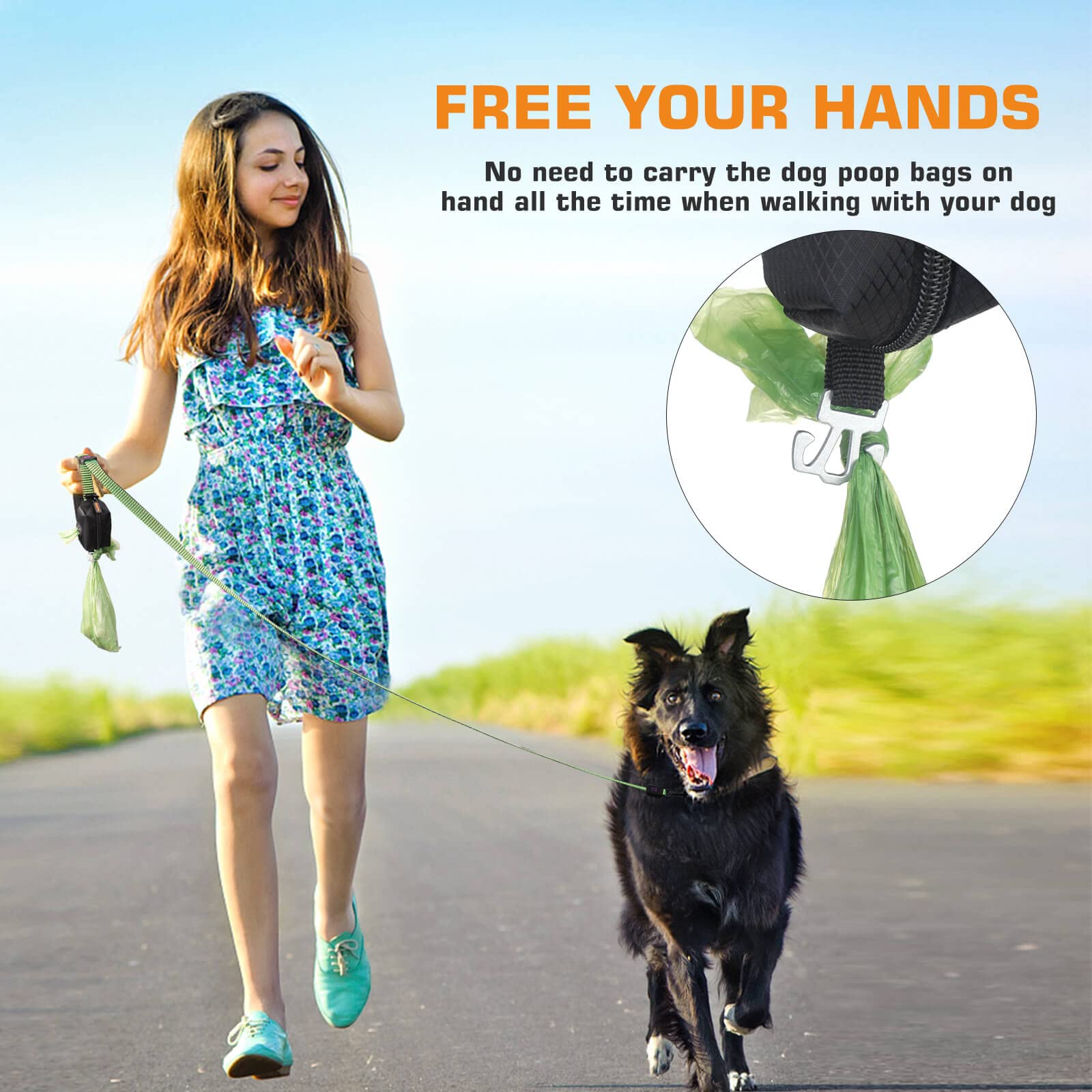 MalsiPree Dog Poop Bag Dispenser with Used Waste Bag Holder Carrier - Improved Elastic Strap & Metal Buckle Greatly fits Any Dog