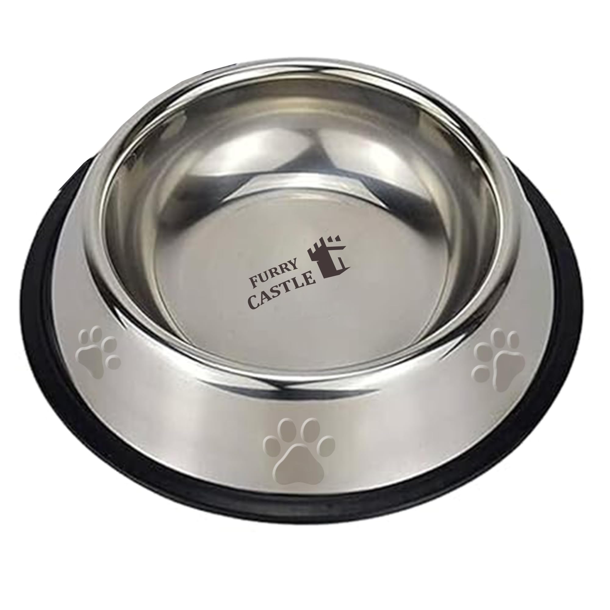Furry Castle Stainless Steel Dog Bowl  NonSlip AntiSkid Rubber Base Pet Food & Water Bowl | Hygienic, RustFree & Dishwasher 