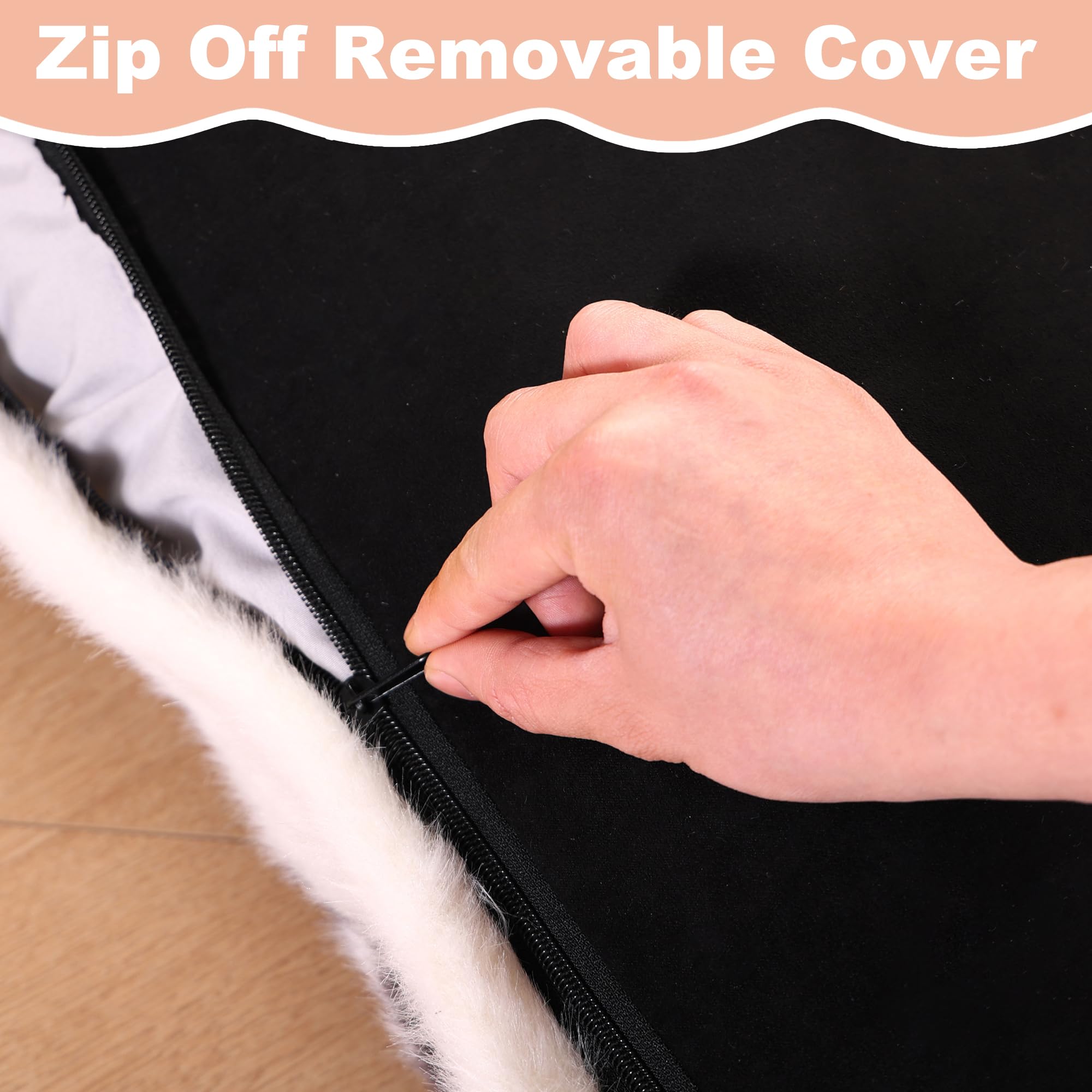 Bedfolks Waterproof Crate Bed, Plush Faux Fur Dog & Cat Bed, 21"x13", Black-White Cowhide, Removable Washable Cover