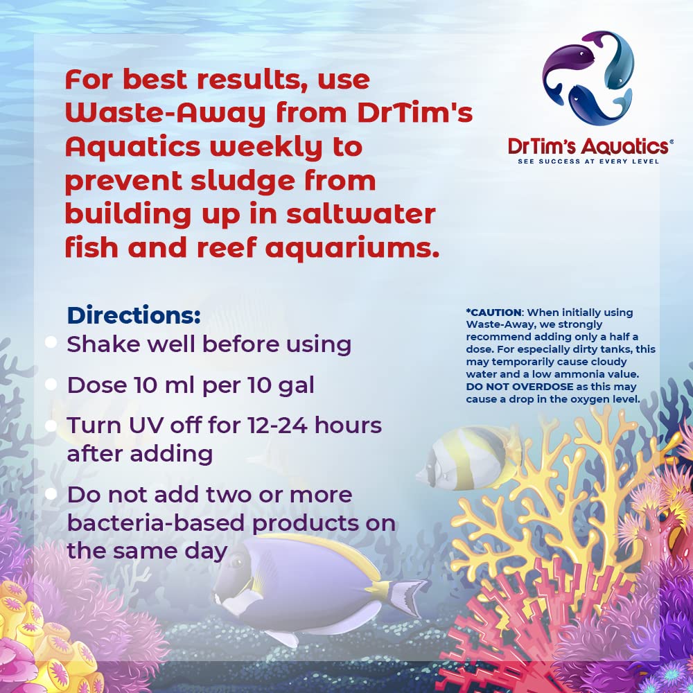 DrTims Aquatics Reef Waste-Away - Natural Fish Tank & Aquarium Waste Management Solution for Dissolving & Cleaning Organic Sludg