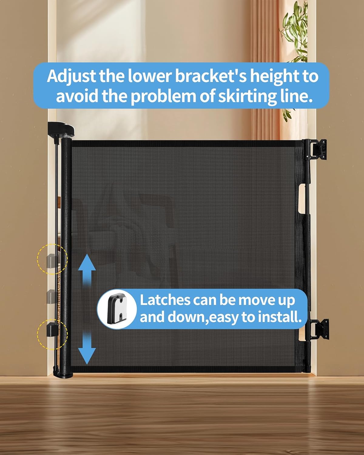 Veraste Retractable Baby Gate,Mesh Baby Gate Or Mesh Dog Gate,33' Tall,Extends Up To 55' Wide,Child Safety Gate For Doorways, Stairs, Hallways, Indoor/Outdoor(Black,33'X55'