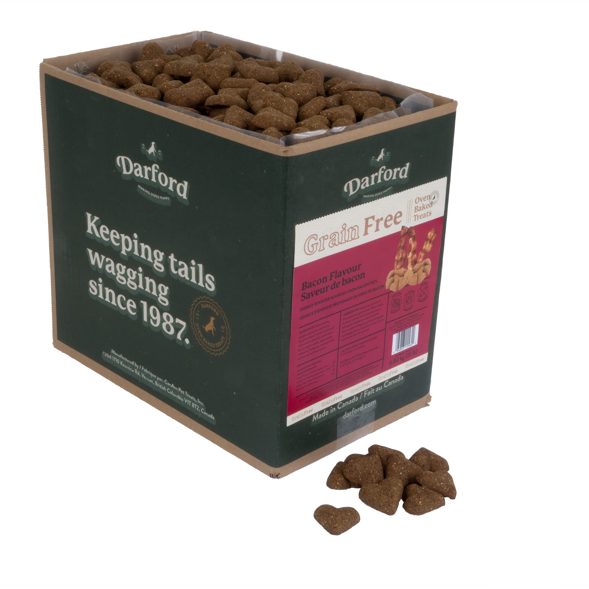 Darford Grain-Free Dog Treats - Tasty Bacon Flavor Minis - Heart-Shaped Crunchy Biscuits - No Corn, Wheat, Soy or Meat By-Produc
