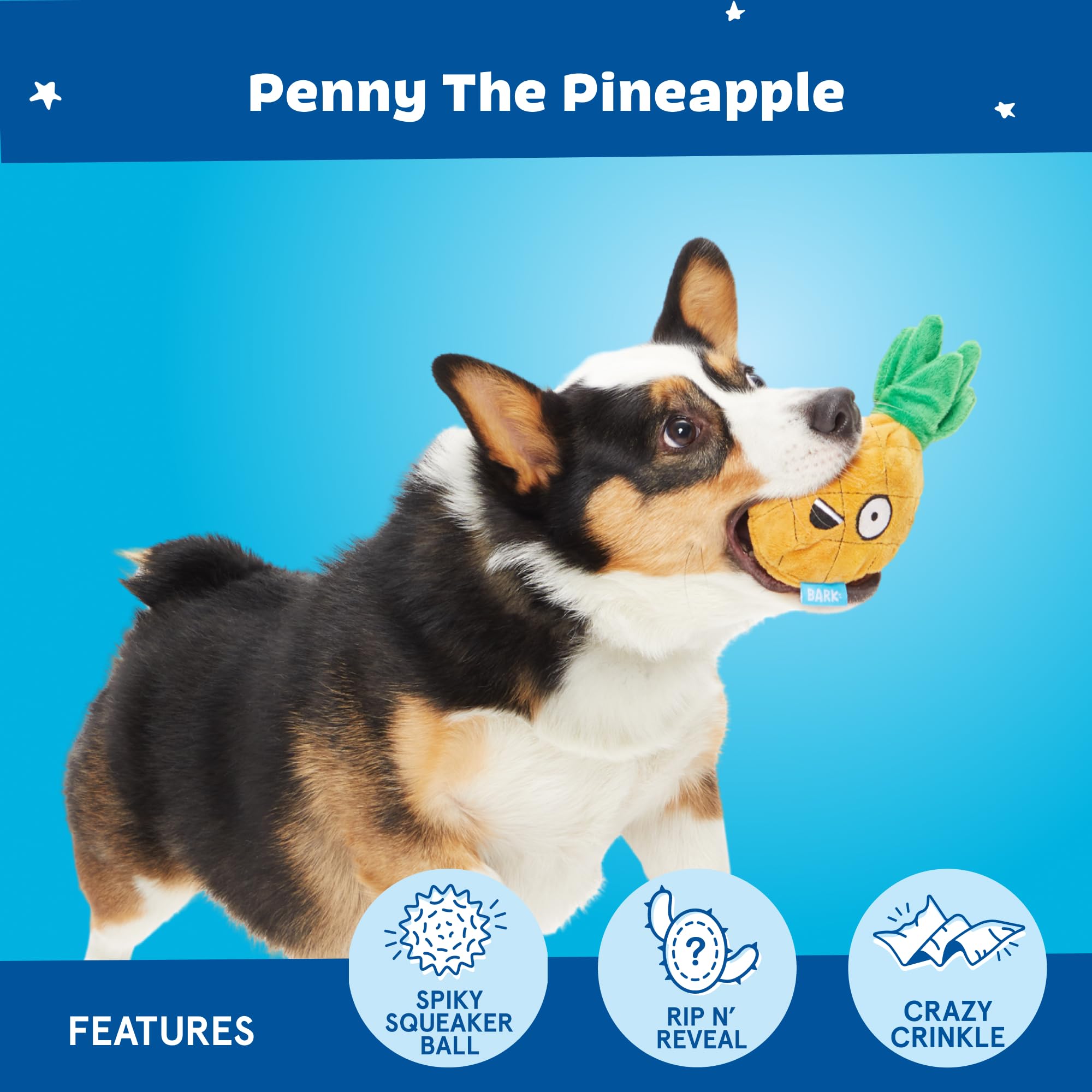 Barkbox Dog Toy 2 in 1 Interactive Plush Exterior with Squeaker & Crinkle Material, Tearable Dog Toy with Squeaky Spikey Ball In