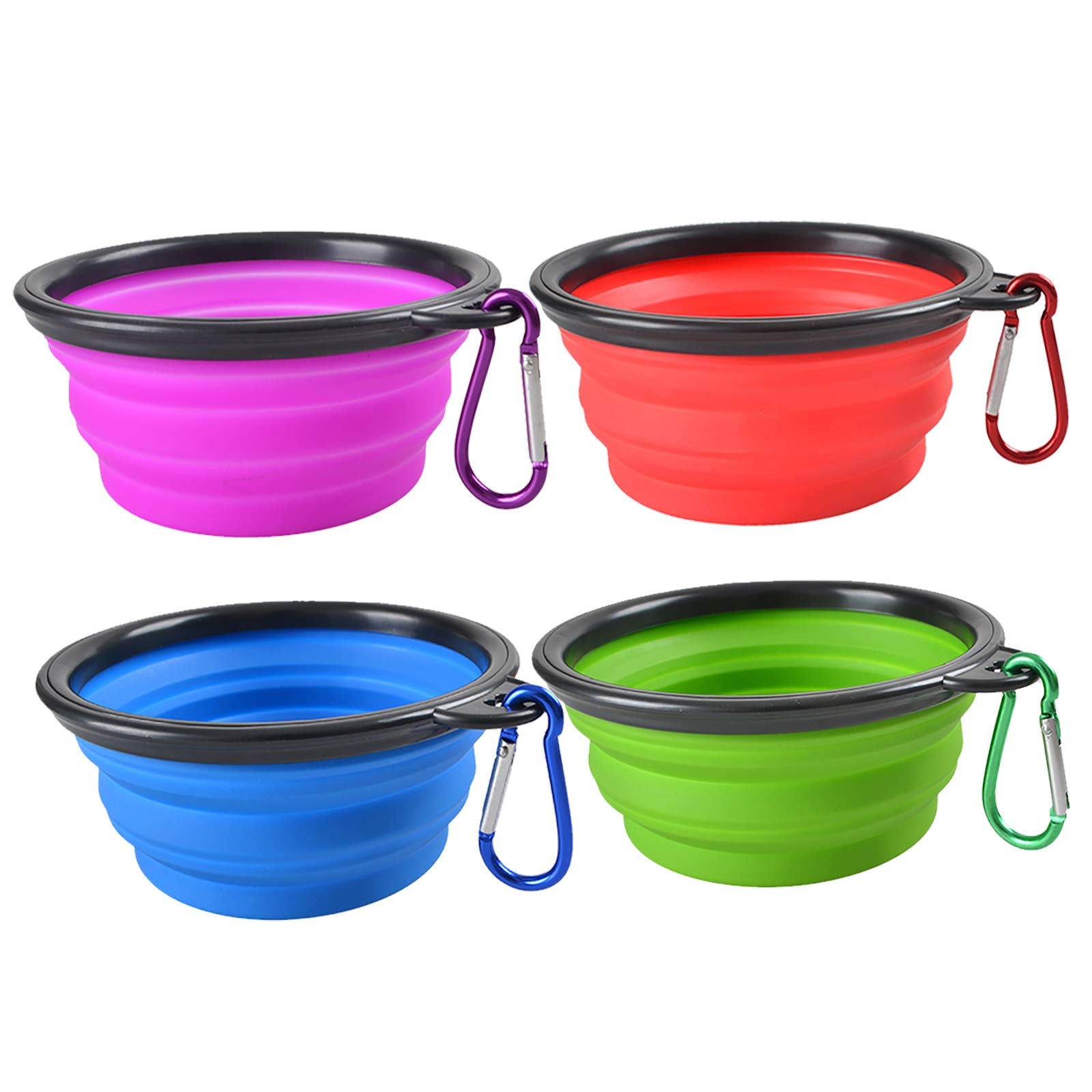 Guardians Collapsible Dog Bowl, Silicone Portable Foldable Water Bowls With Carabiner Clip For Travel (4 Pack)