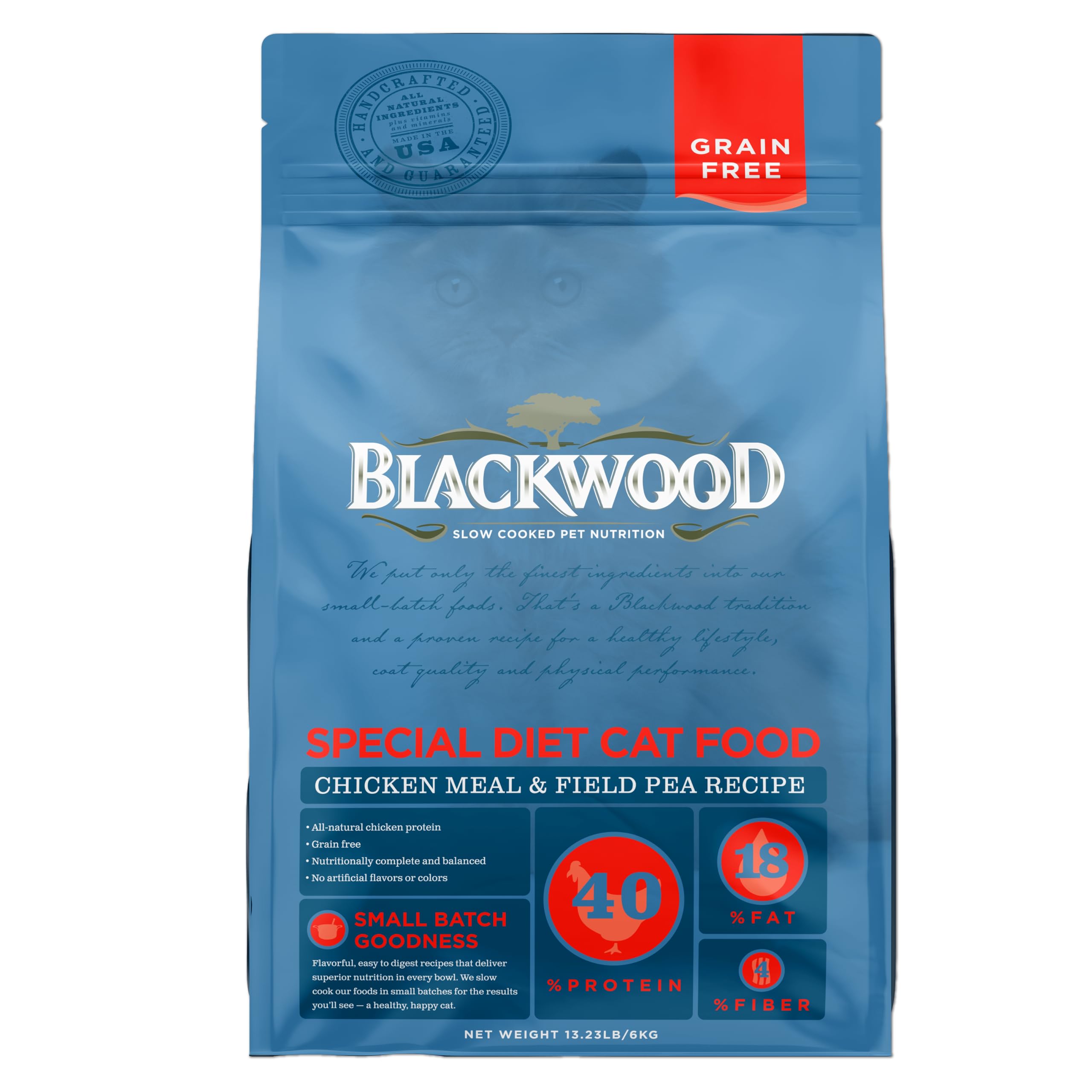 Blackwood Dry Cat Food, Special Diet Formula for Sensitivities, Chicken Meal & Field Pea Recipe, 13.2 Pound Bag, High Protein, S