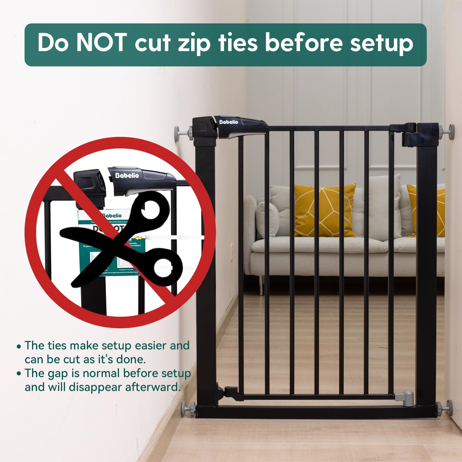 Babelio Metal Baby Gate, 29-43'' Auto Close Easy Install Pet Gate, Extra Wide Walk Thru Child Safety Gate, 30'' Tall Pressure Mounted Dog Gate For Doorways & Stairs, Black