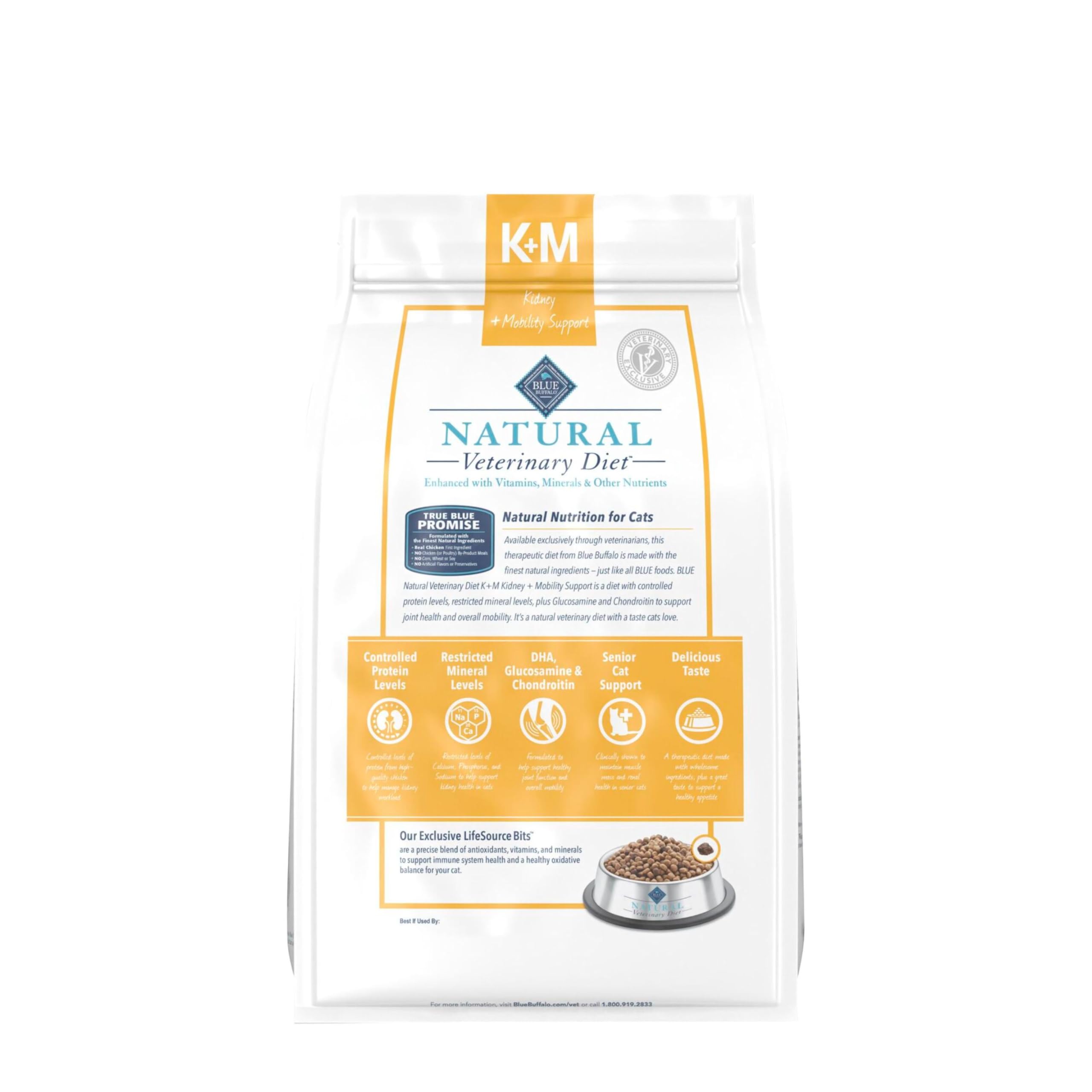 Blue Buffalo Natural Veterinary Diet K+M Dry Cat Food, Kidney + Mobility Support Formula, Veterinarian Prescription Required, Ch