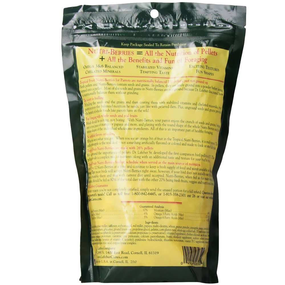 LAFEBER'S Gourmet Tropical Fruit Nutri-Berries for Parrots, 10 oz Bag, Pack of 1