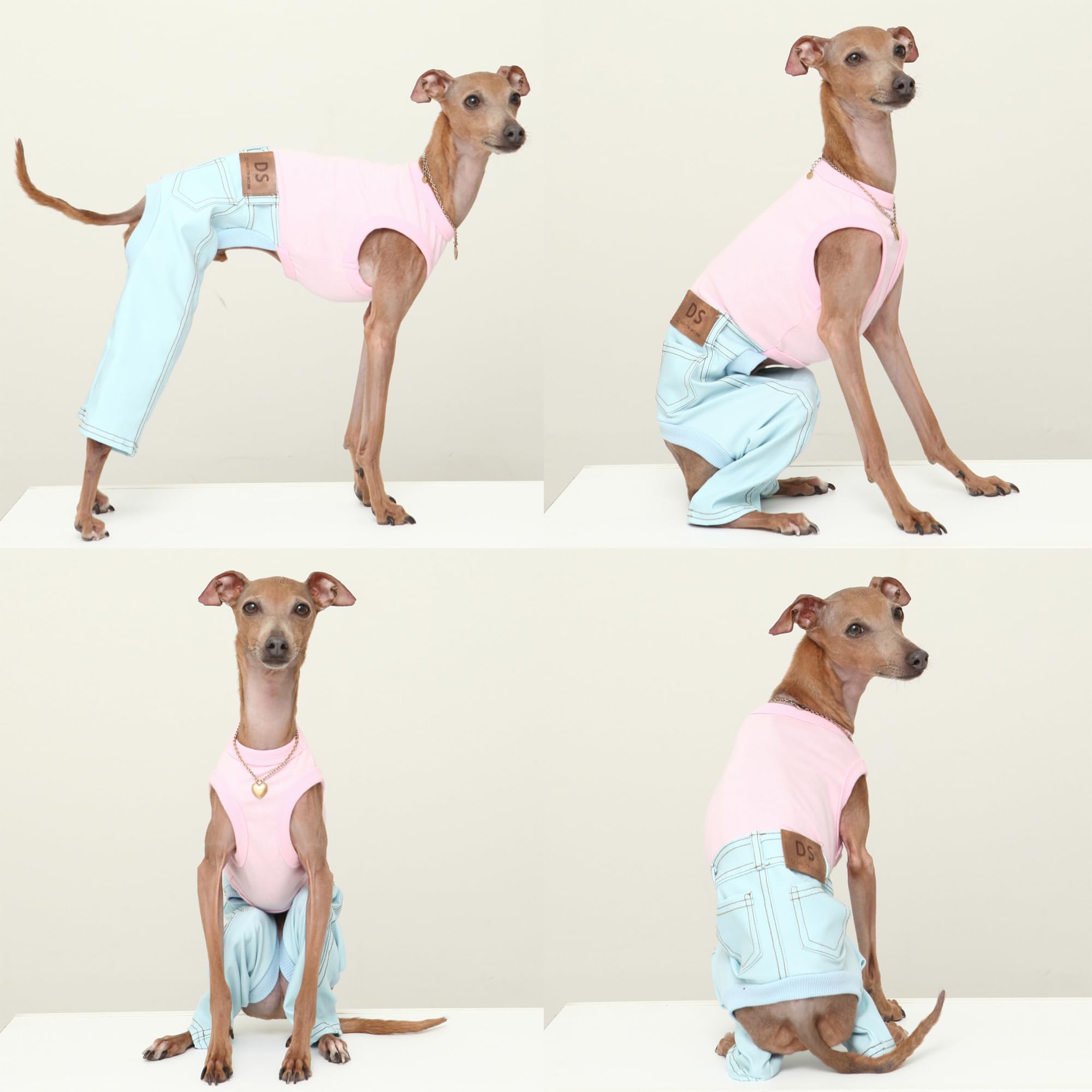D Doggy Star Italian Greyhound Clothes Sleeveless Jeans Onesie Outfit Whippet For Dog Coat (3Xl,Sky Blue Jean)