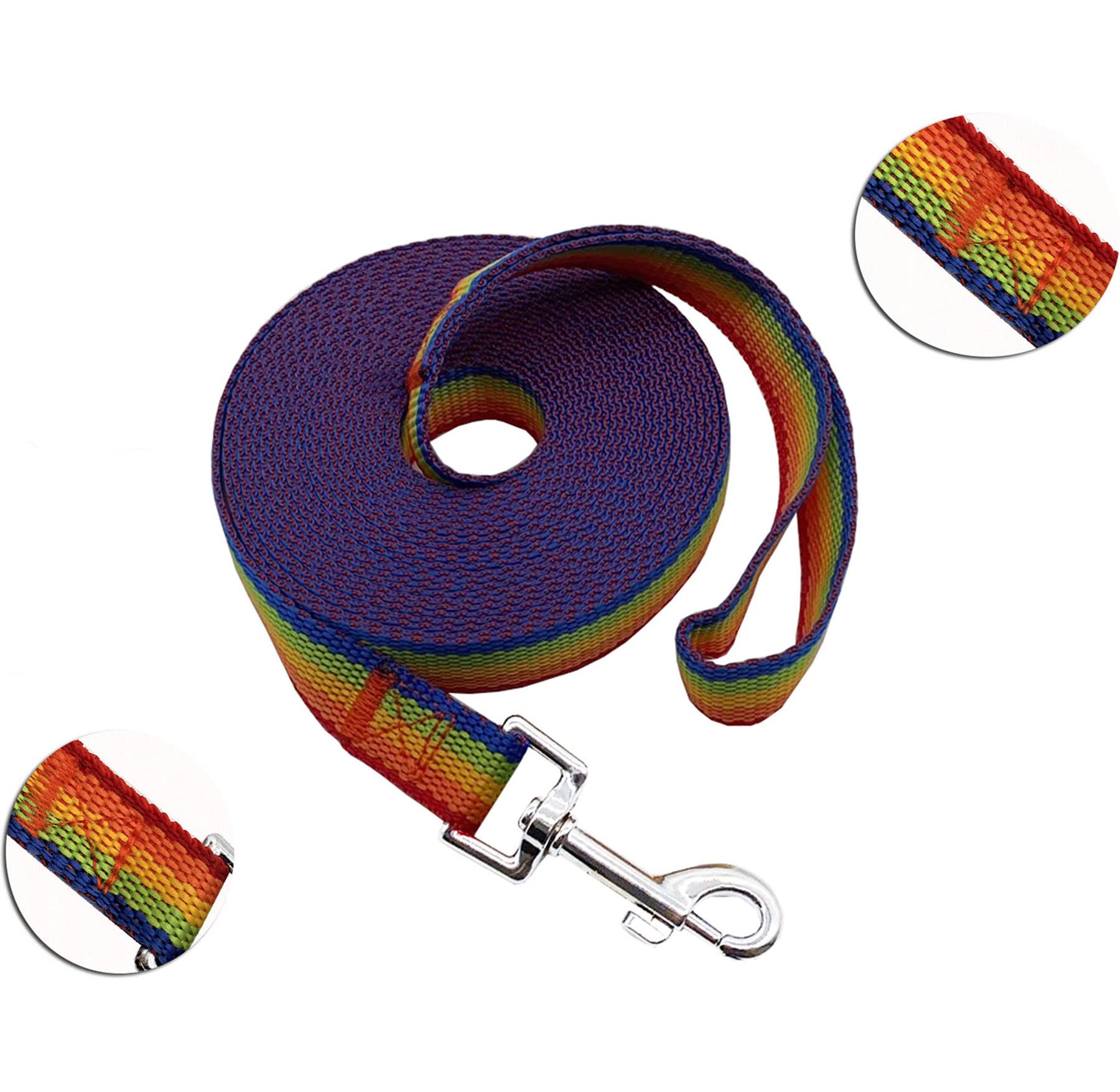 Nylon Training Dog Leash For Small Medium Large Dogs, 15Ft 20Ft 30Ft 50Ft Long Leash Dog/Puppy Lead For Obedience Recall Training, Camping (20Ft, Rainbow)